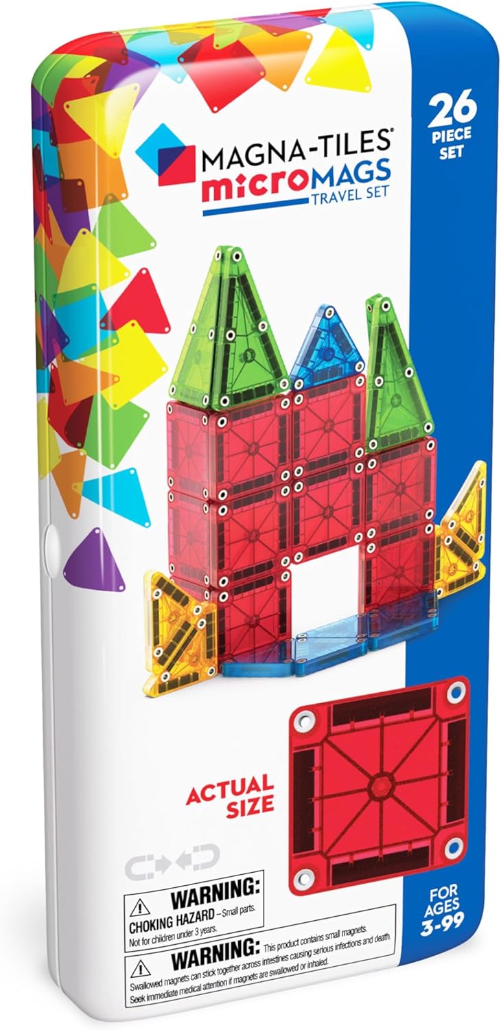 Magna-Tiles Micromags 26-Piece Travel Magnetic Construction Set - Bold Colors