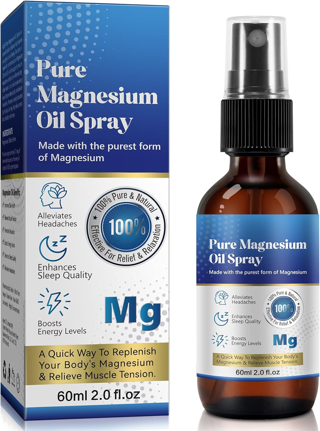 Flasture Topical Magnesium Oil Spray 100% Pure & Organic 2.02 Fl Oz