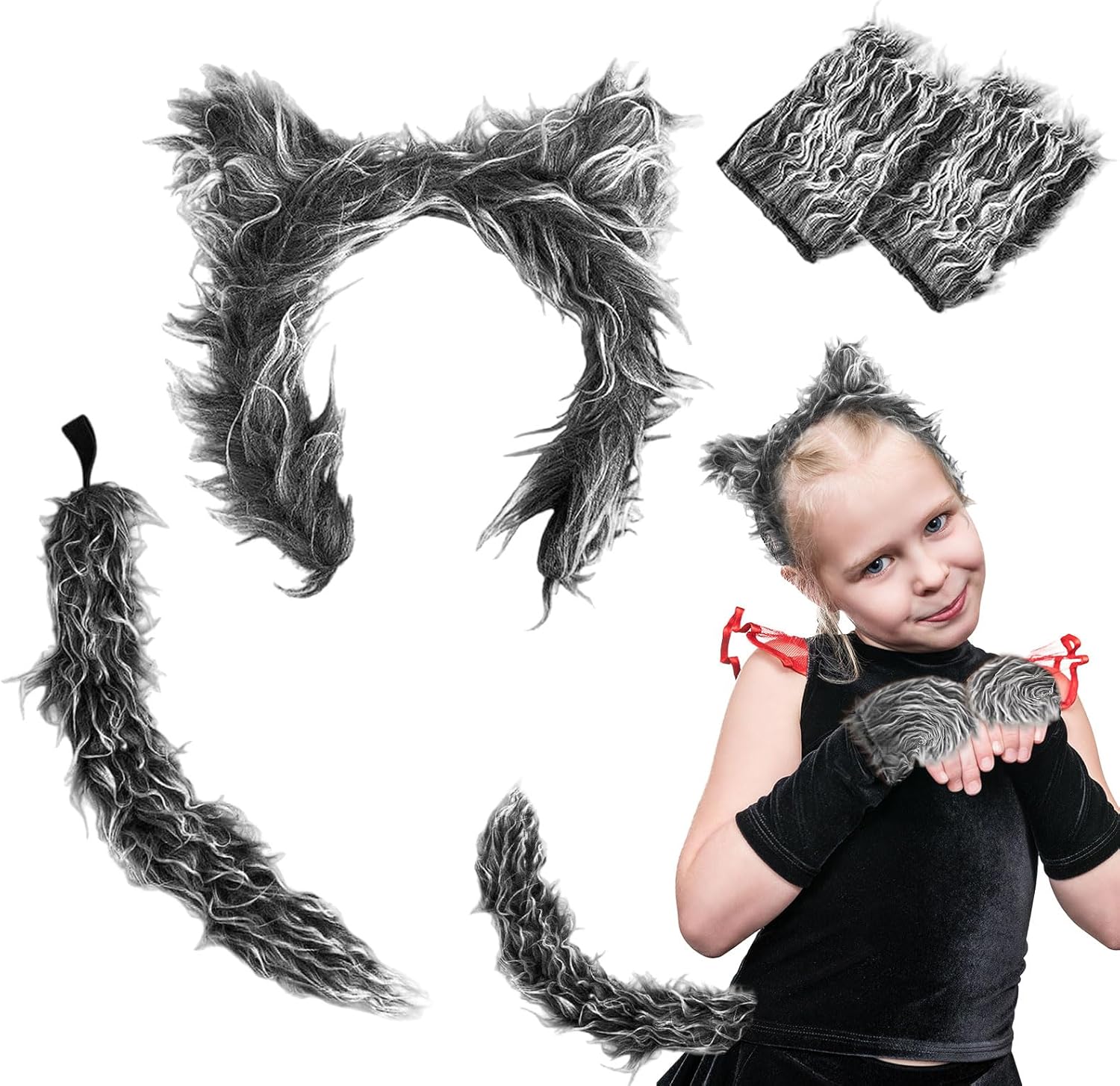 Uilyniu Wolf Costume Accessory Set - 4 Piece Fancy Dress Accessories For Kids & Adults