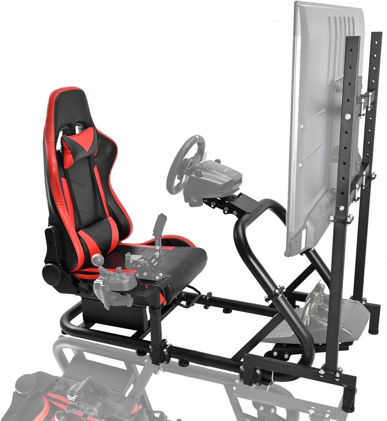 Dardoo Racing Simulator Cockpit Adjustable Frame With Monitor Stand And Red Seat For Logitech G25 G29 Thrustmaster T300Rs
