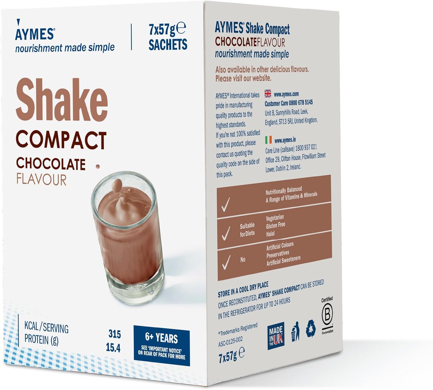 Aymes Shake Compact - Gluten-Free Milkshake-Style Drink Mix, 42 Servings, Chocolate Flavour