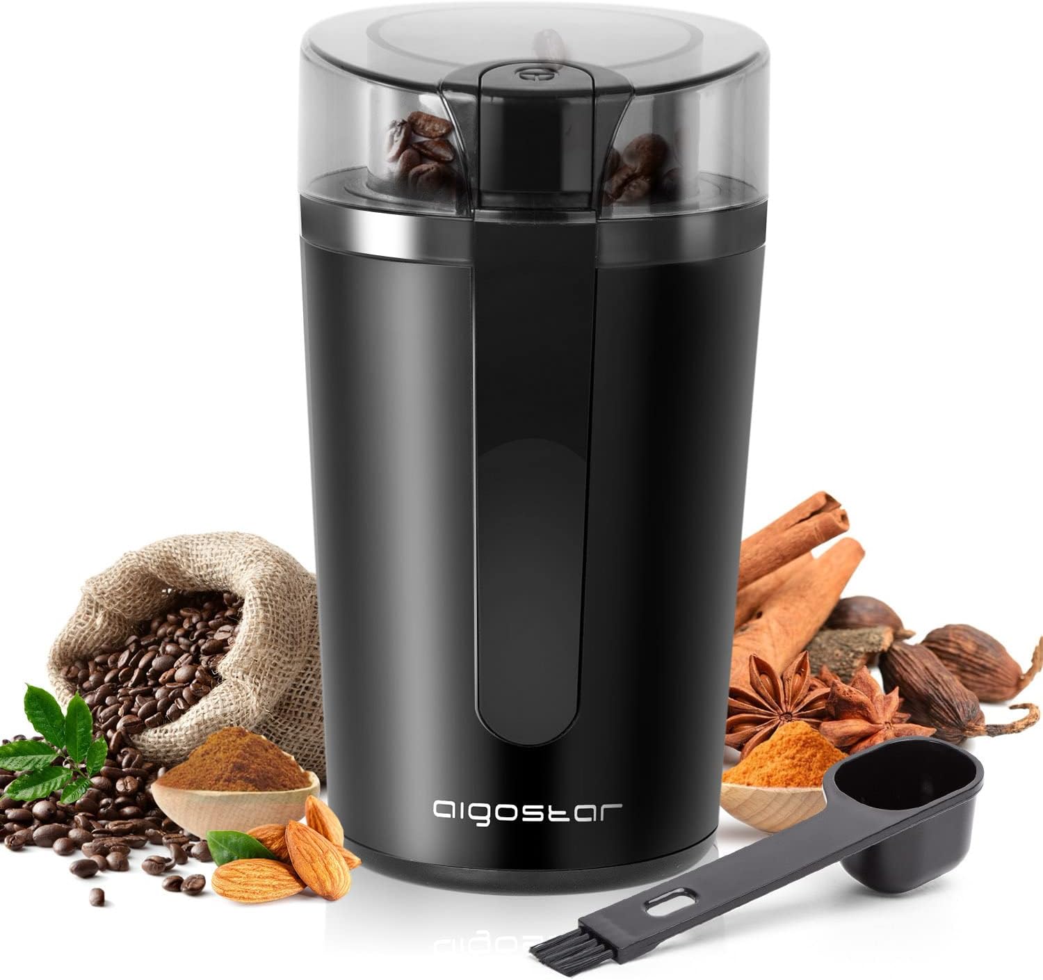 Aigostar Coffee Grinder Electric With Removable Lid, 200W Powerful Motor, Natural 30Rrk Model