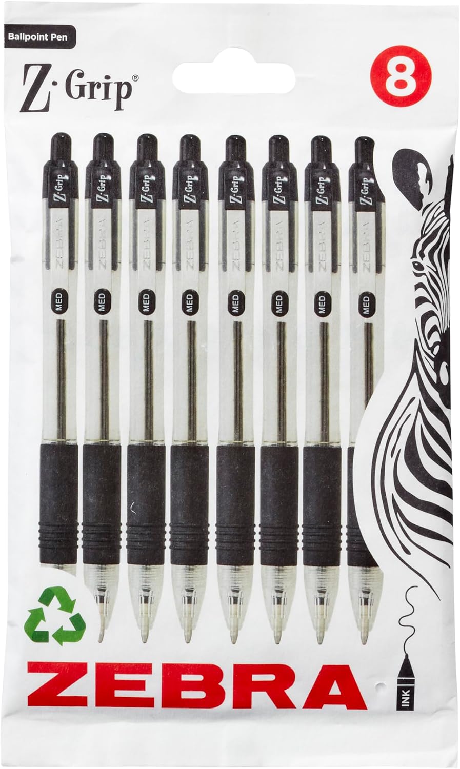 Zebra Pen Z Grip Black Ballpoint Pens 8Pk Retractable