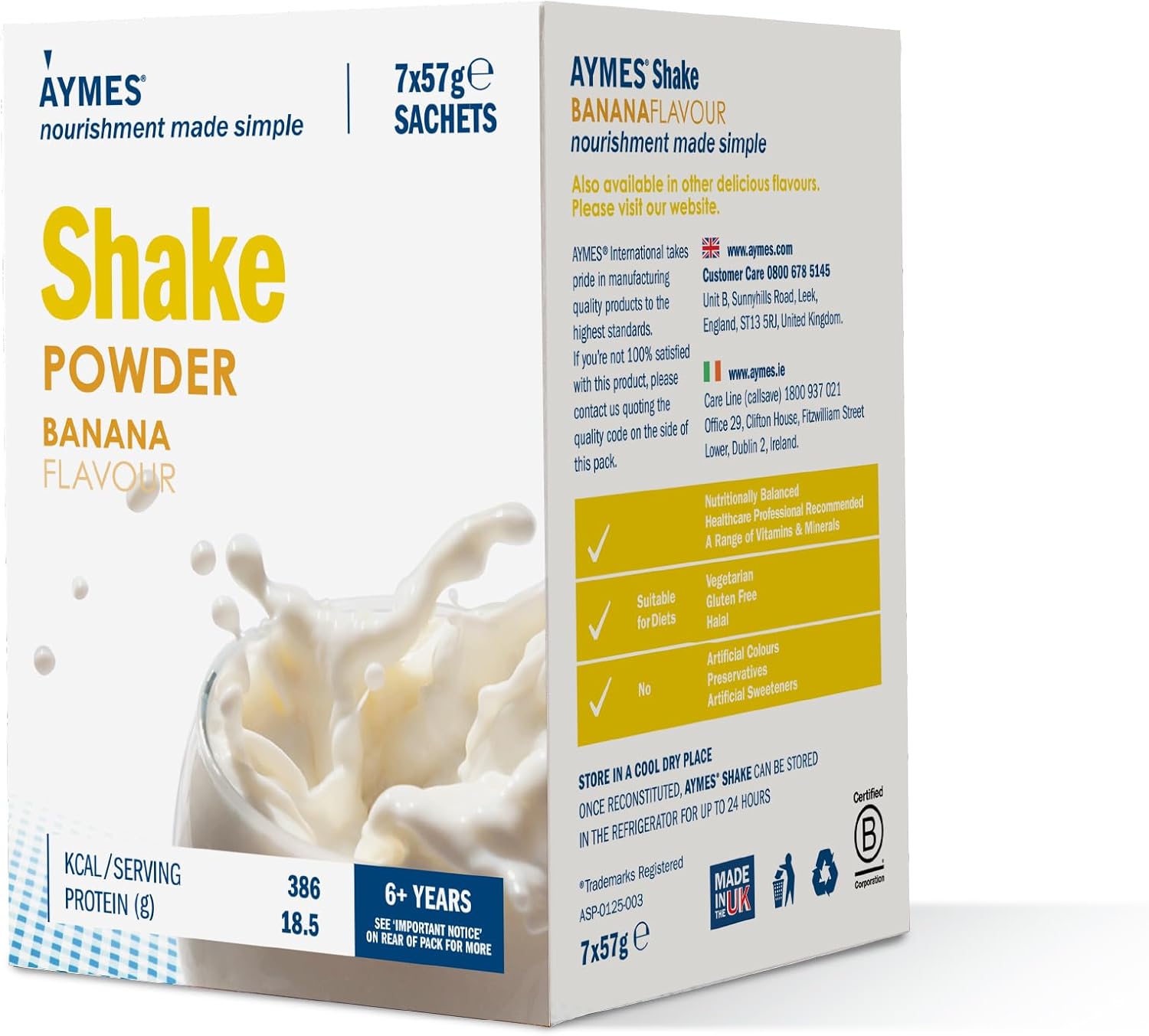 Aymes High Protein Nutritional Powder Shake - Banana Flavour, 42 Servings, Gluten-Free & Vegetarian