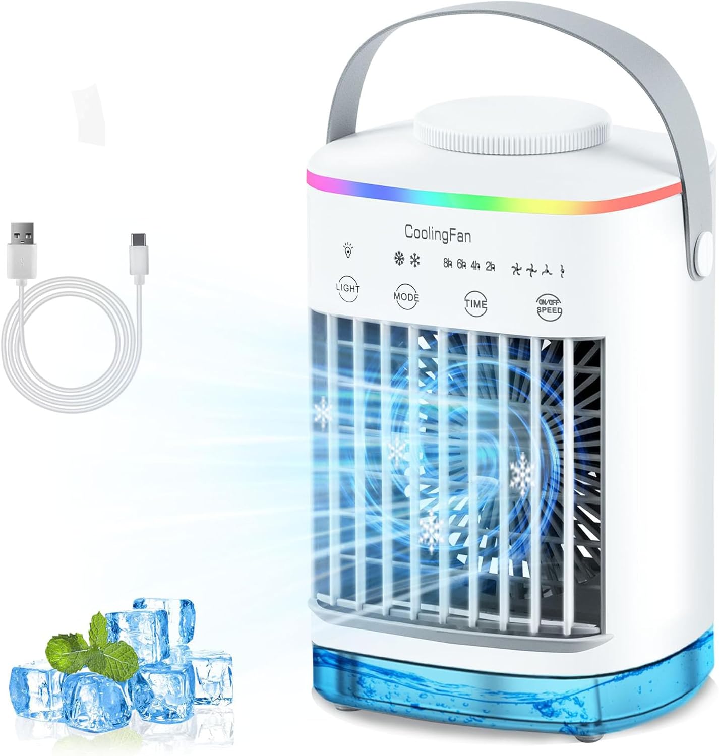 Sogyupk Portable Air Cooler, Mini Mobile Air Conditioner With 7 Led Lights & Timer Function