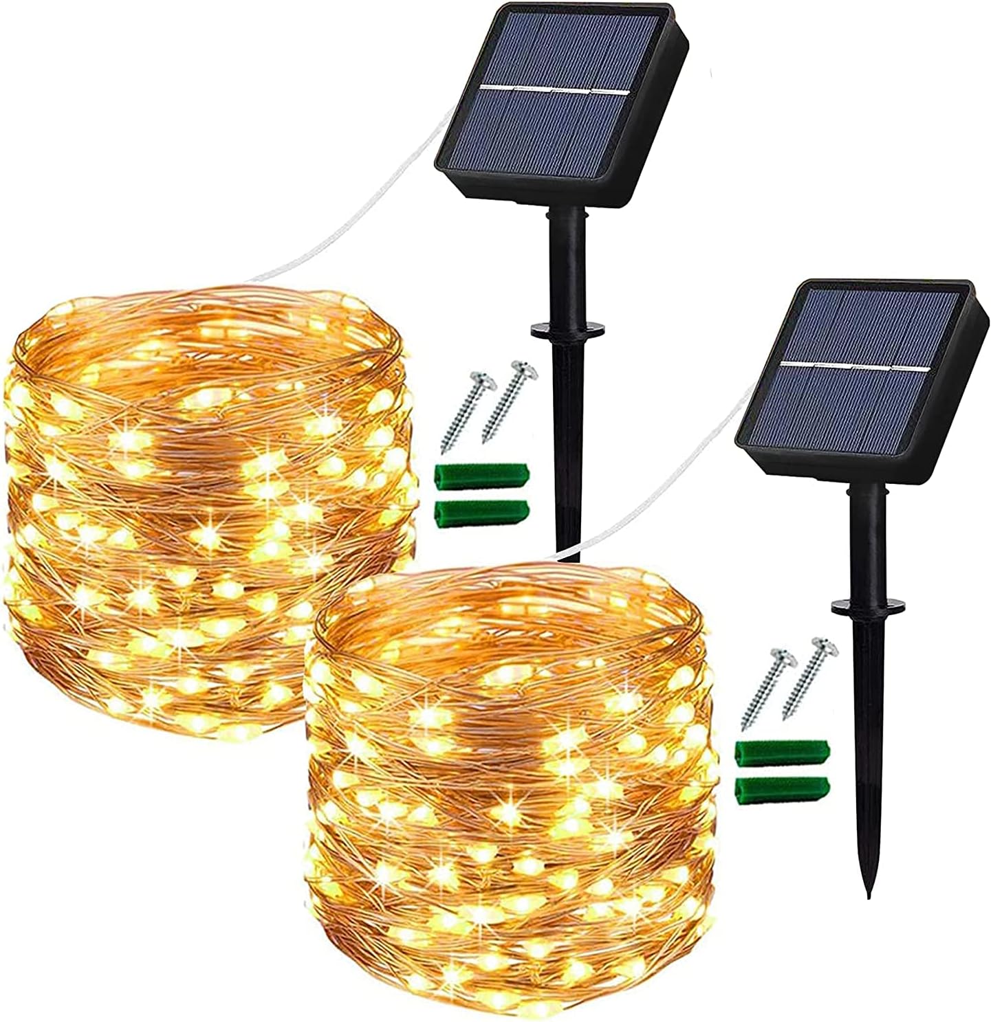 Lezonic Solar String Lights Outdoor, 2Pack, 240 Led, 80Ft, Waterproof, 8 Modes, Copper Wire Fairy Lights