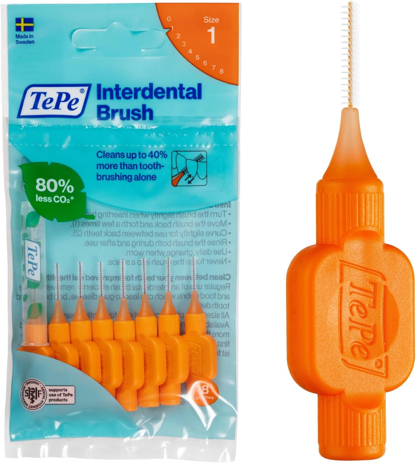 Tepe Interdental Brush Original, Orange, 0.45Mm/Iso 1, 8Pcs