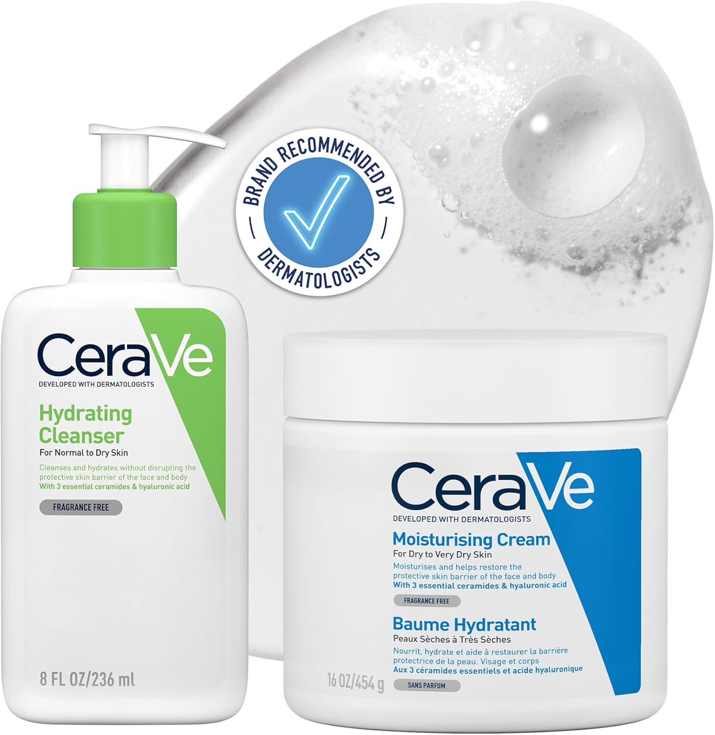 Cerave Deep Hydration 2-Step Routine For Dry Skin - Cleanser And Moisturising Cream