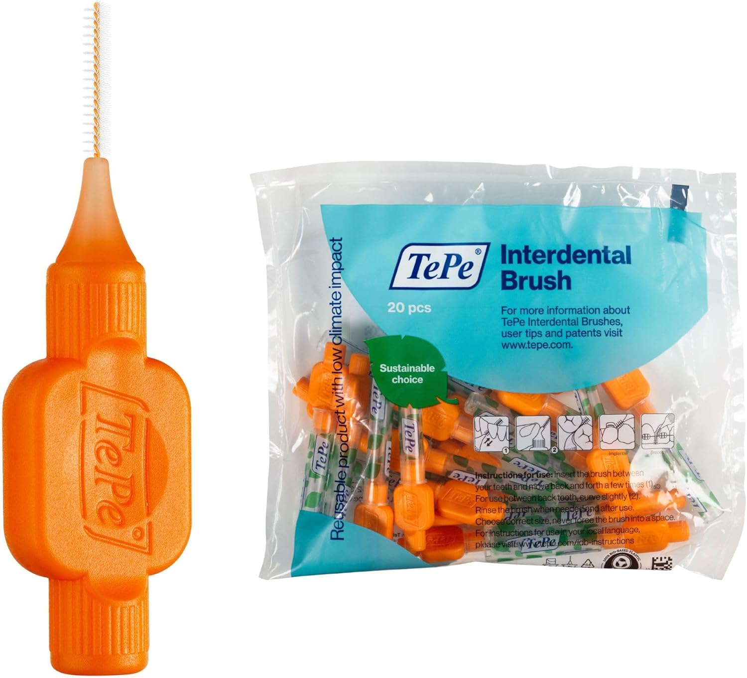 Tepe Interdental Brush Original, Orange, 0.45Mm/Iso 1, 20Pcs, For Plaque Removal And Efficient Cleaning Between Teeth