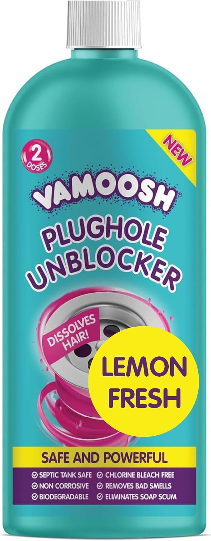 Vamoosh Plughole Unblocker 600Ml - Fast-Acting Drain Unblocker For Bathroom Sinks