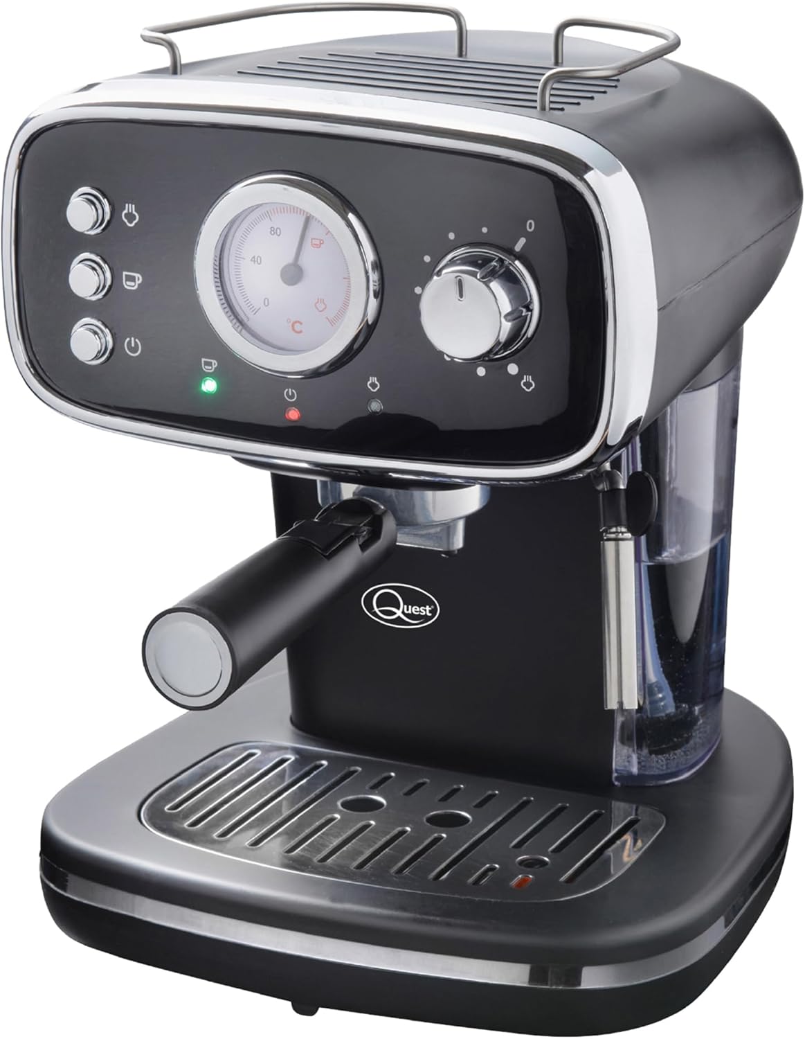 Quest 36569 Retro Espresso Coffee Machine With Milk Frother & 1.2L Water Tank