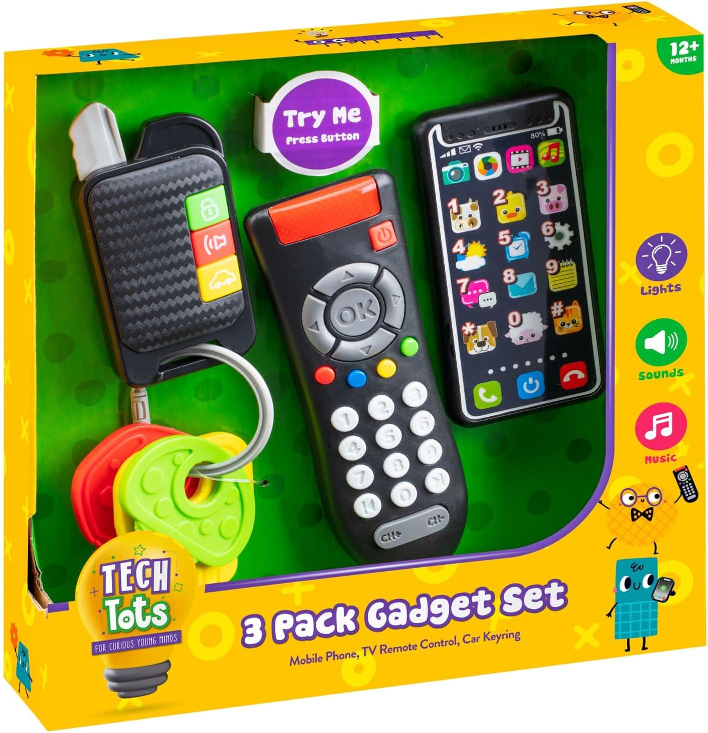 Tech Tots Gadget Set 3Pk By Bargainsmania - Interactive Toddler Toy With Car Key, Remote & Smartphone Replicas