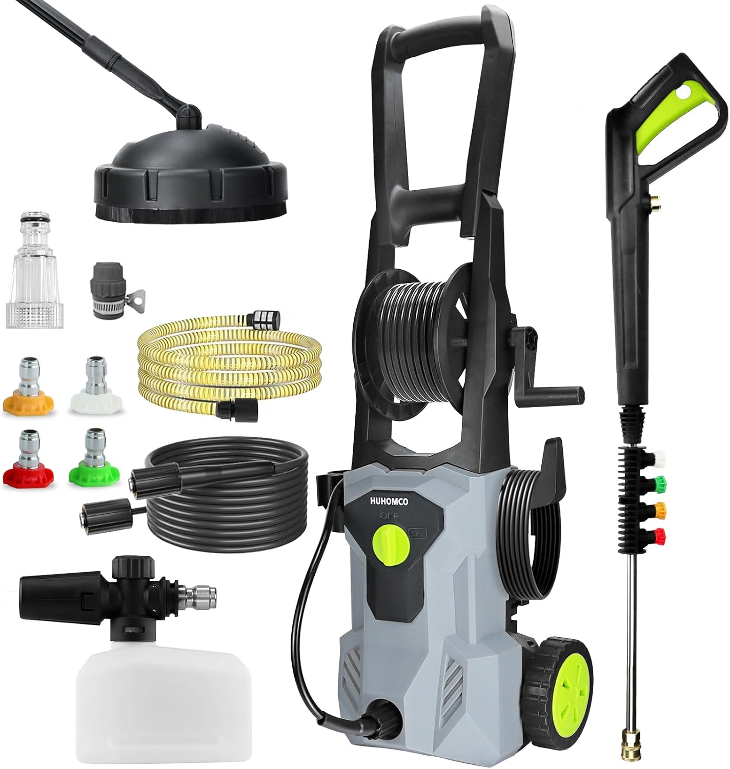 Huhomco Pressure Washers 2000W 180Bar Electric Jet Washer With 11M Hose & 5 Adjustable Nozzles