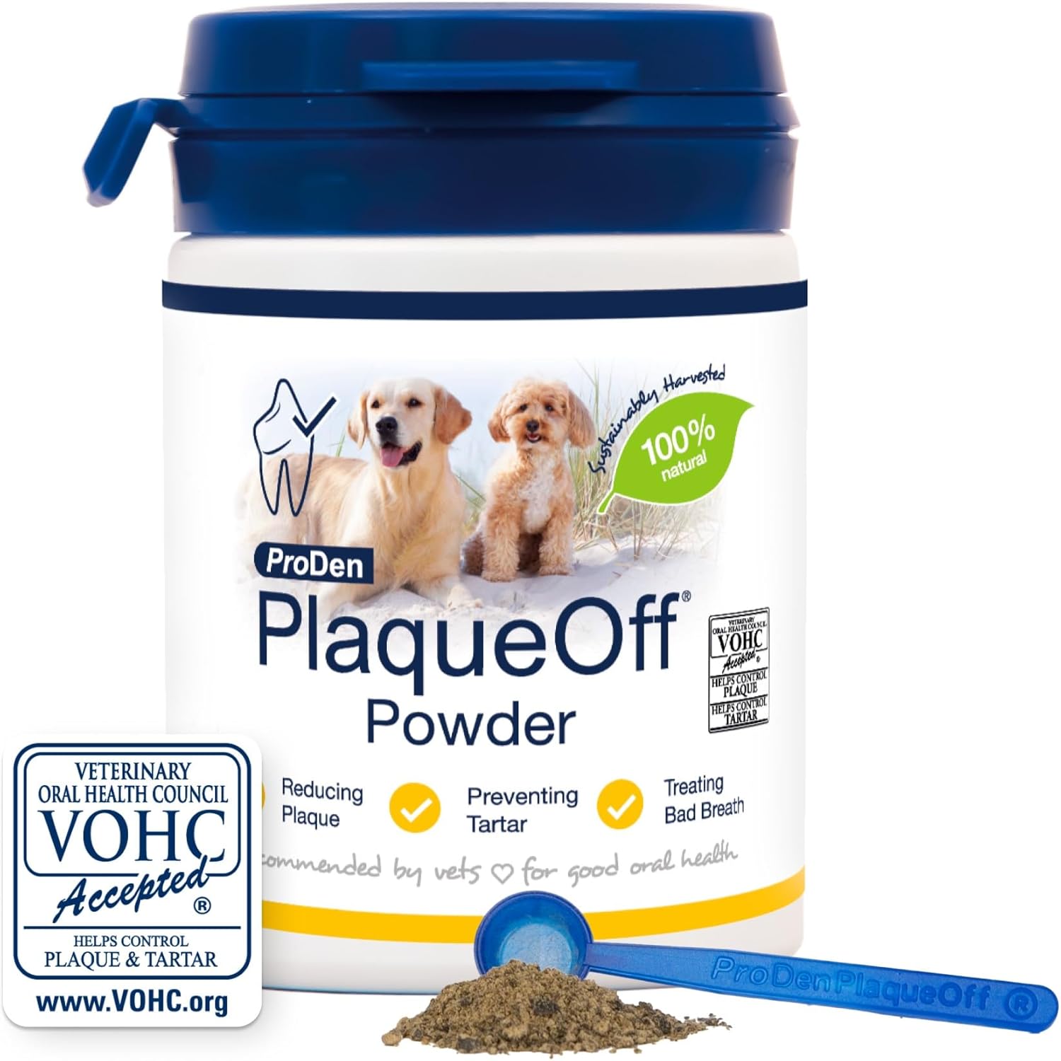 Proden Plaqueoff Powder For Dogs & Cats - 100% Natural Teeth Cleaner And Plaque Remover 60G