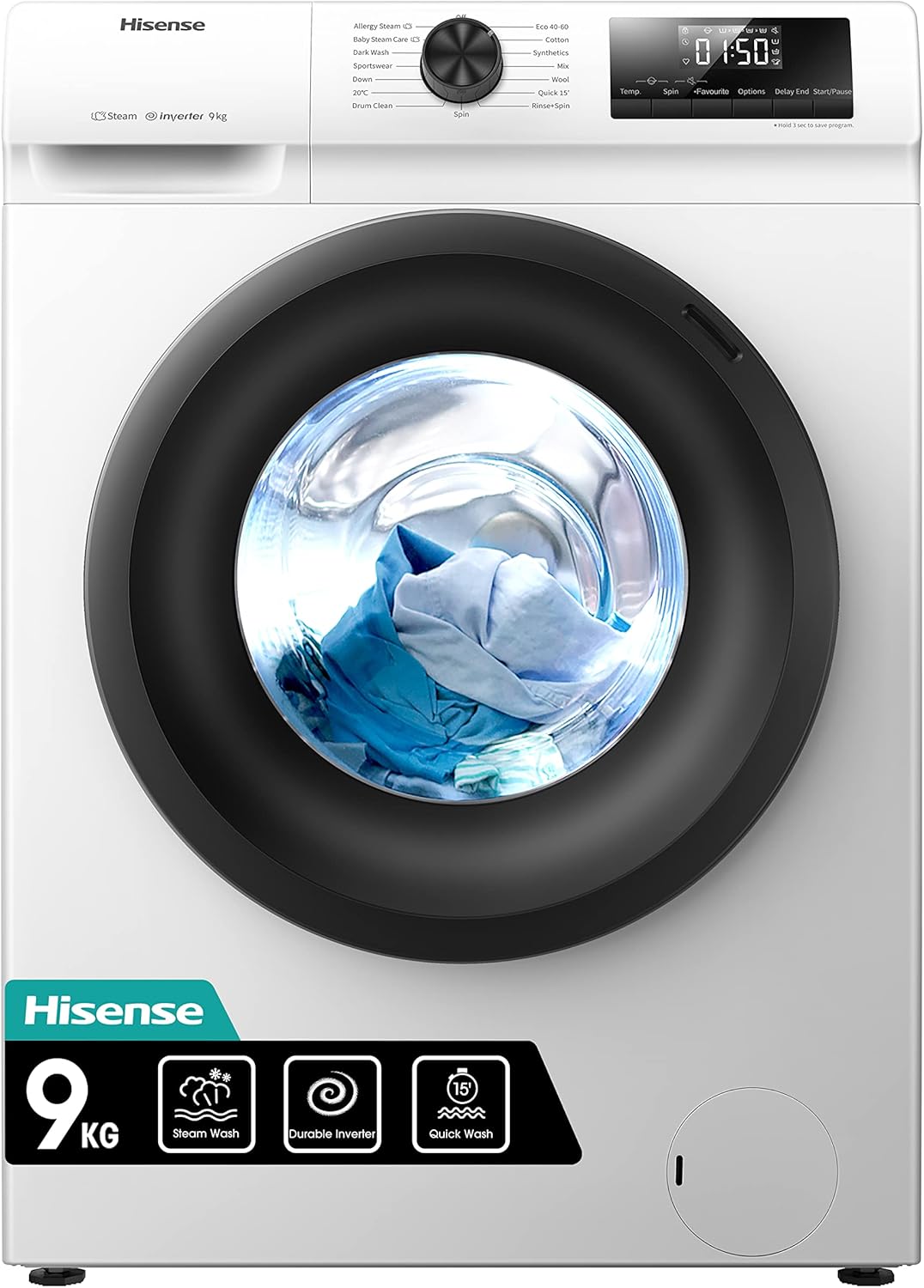 Hisense Wfqp9014Evm 9Kg Freestanding Front Load Washing Machine With Steam Wash And Inverter Motor