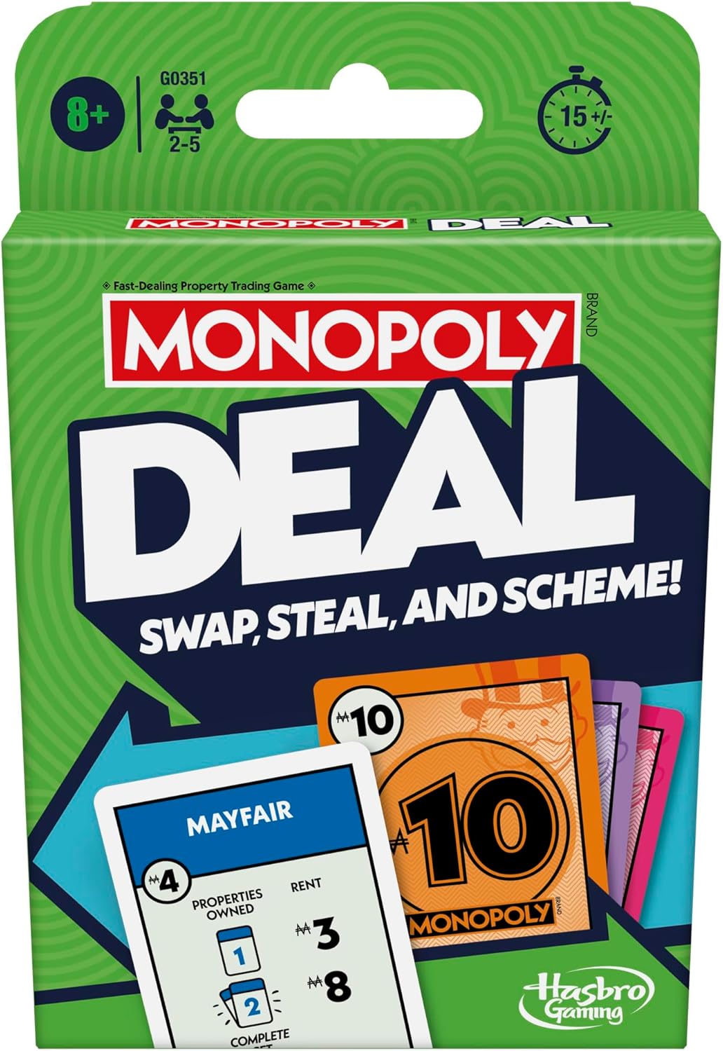 Monopoly Deal Card Game By Hasbro - Fast-Paced Strategy Game For 2-5 Players