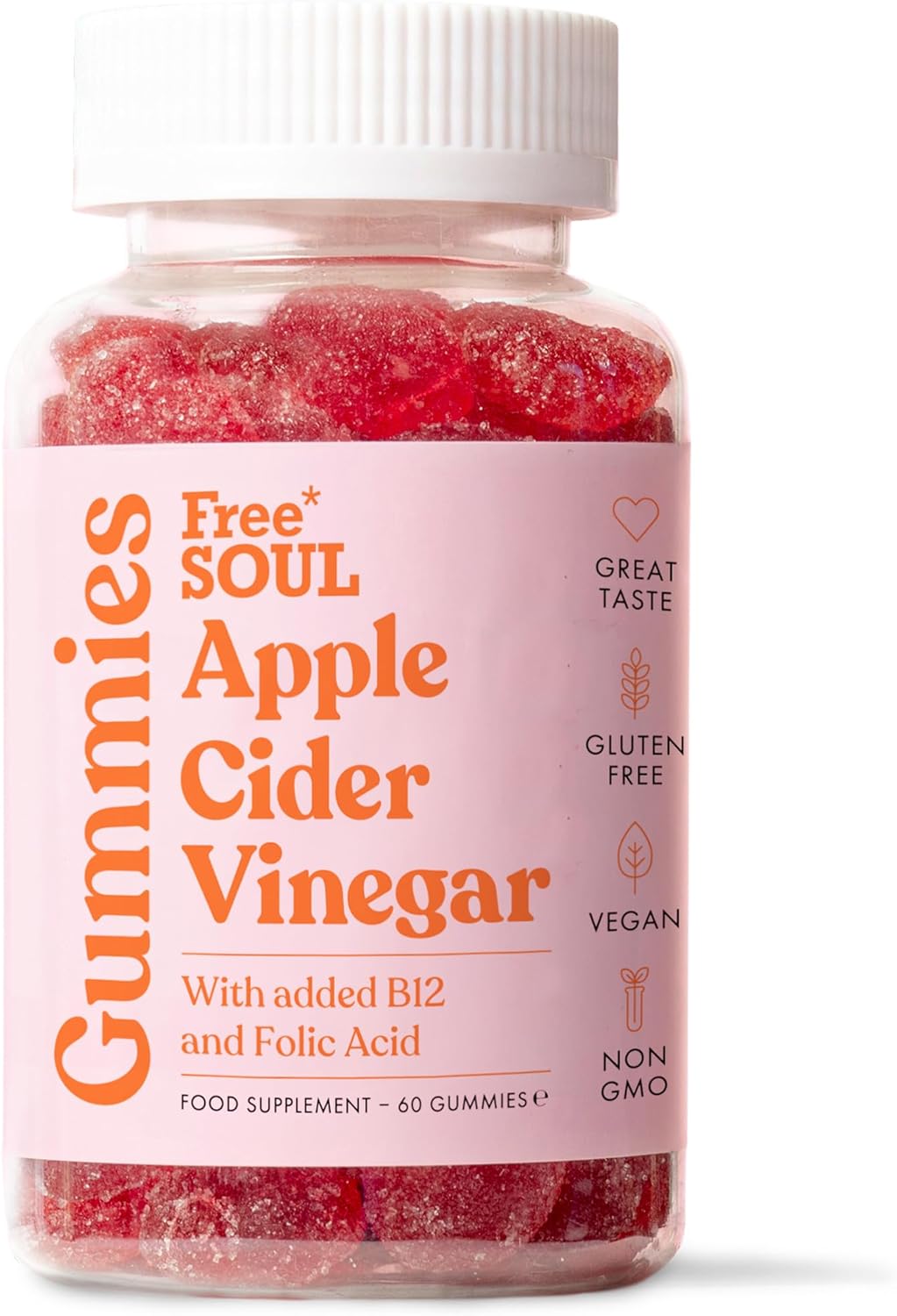 Free Soul Apple Cider Vinegar Gummies With The Mother 1000Mg - Enhanced With Vitamin B12 & Folic Acid