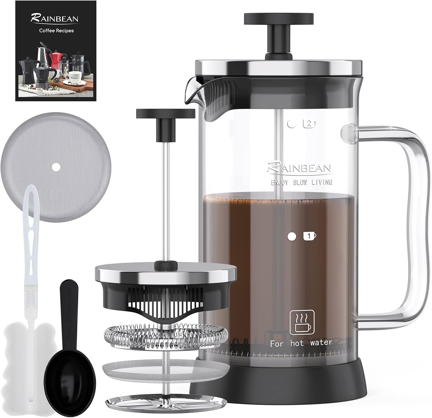Raineban Cafetiere Coffee Maker 2 Cups/350Ml, Small French Press Coffee Maker