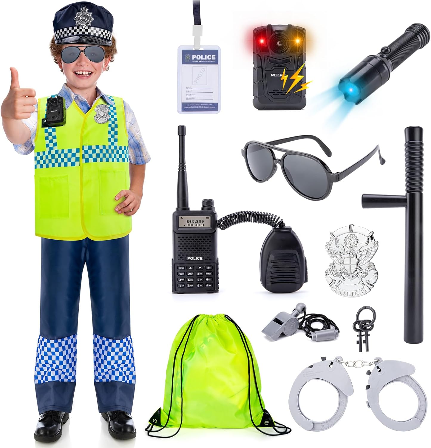 Wikitot Police Costume Kids - Dress Up Set With Walkie-Talkie And Recorder