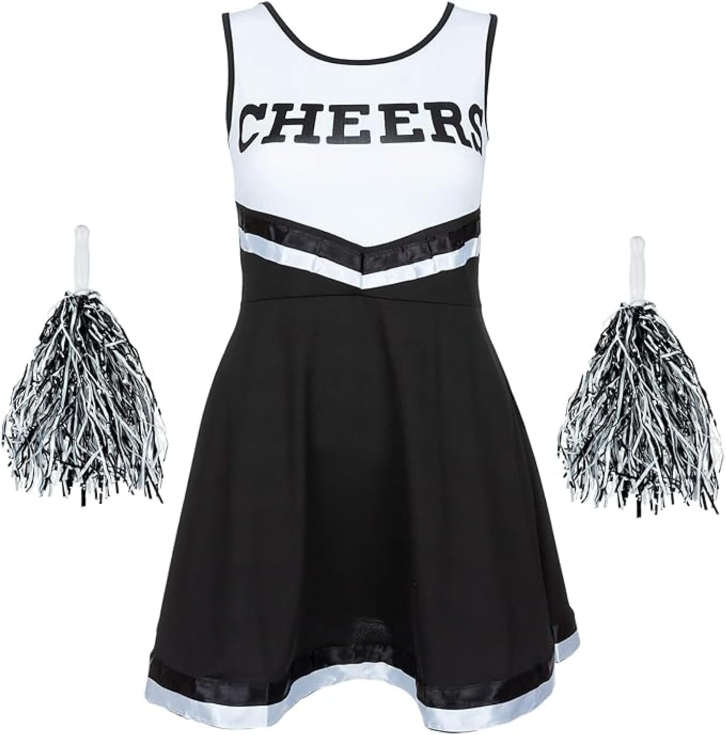 Redstar Fancy Dress Girls Cheerleader Costume With Pom Poms, Red/Black, 7-9 Years/10-12 Years