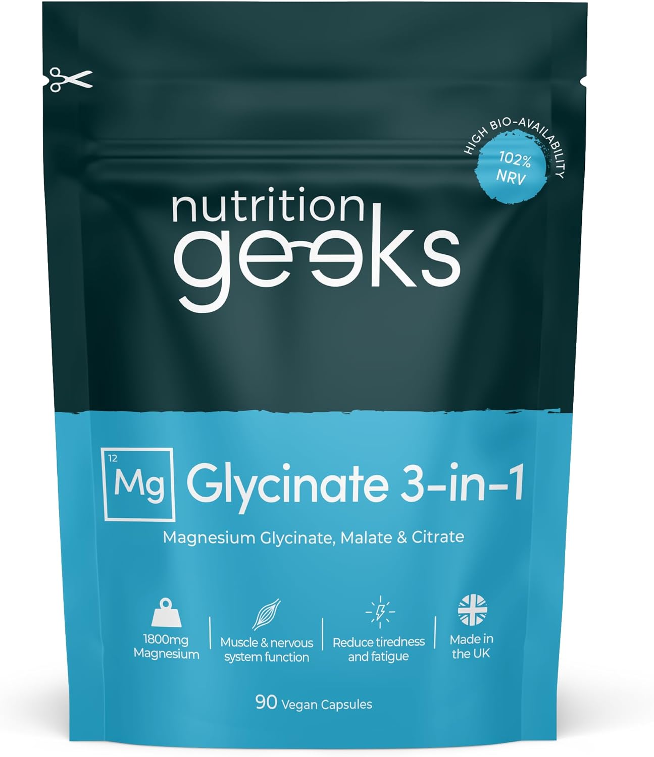 Nutrition Geeks Magnesium Glycinate 3-In-1 Complex Supplement - 1800Mg, Vegan, Uk Made