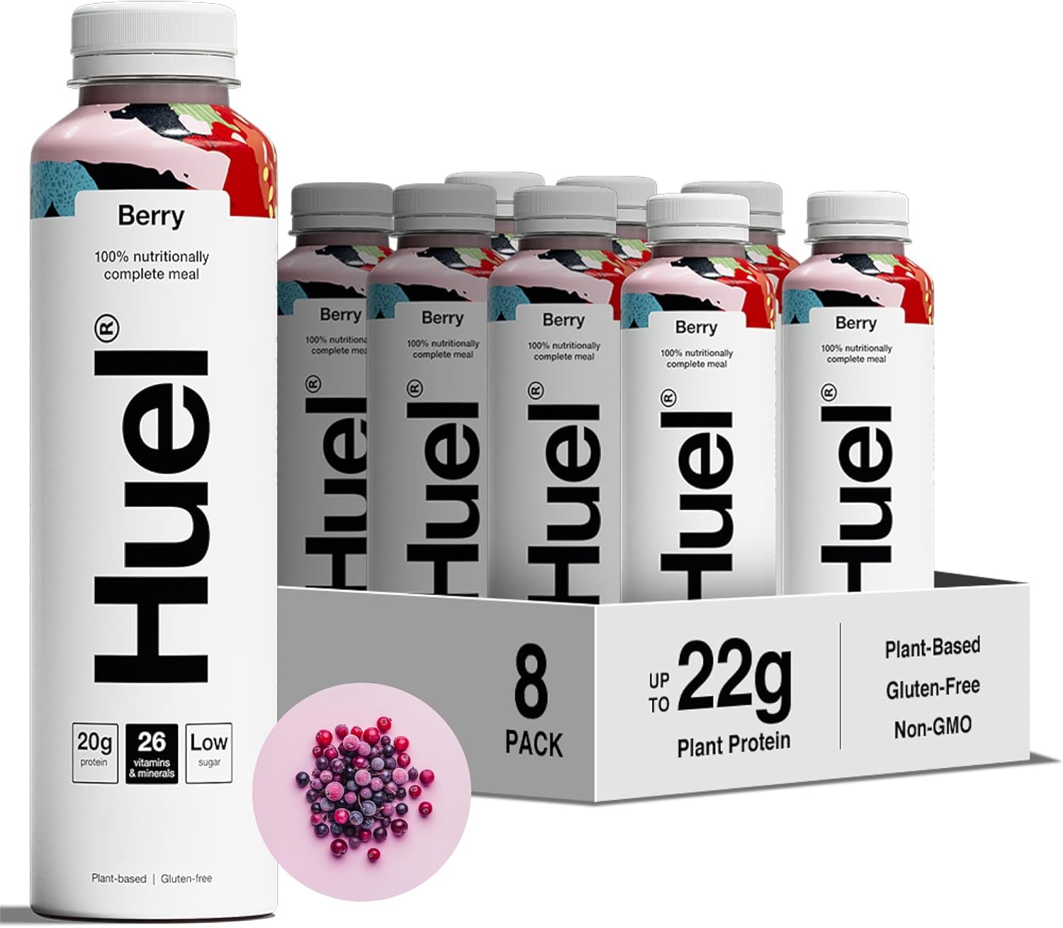 Huel Ready-to-Drink Meal, Berry Protein Drink, 8 x 500ml Bottles