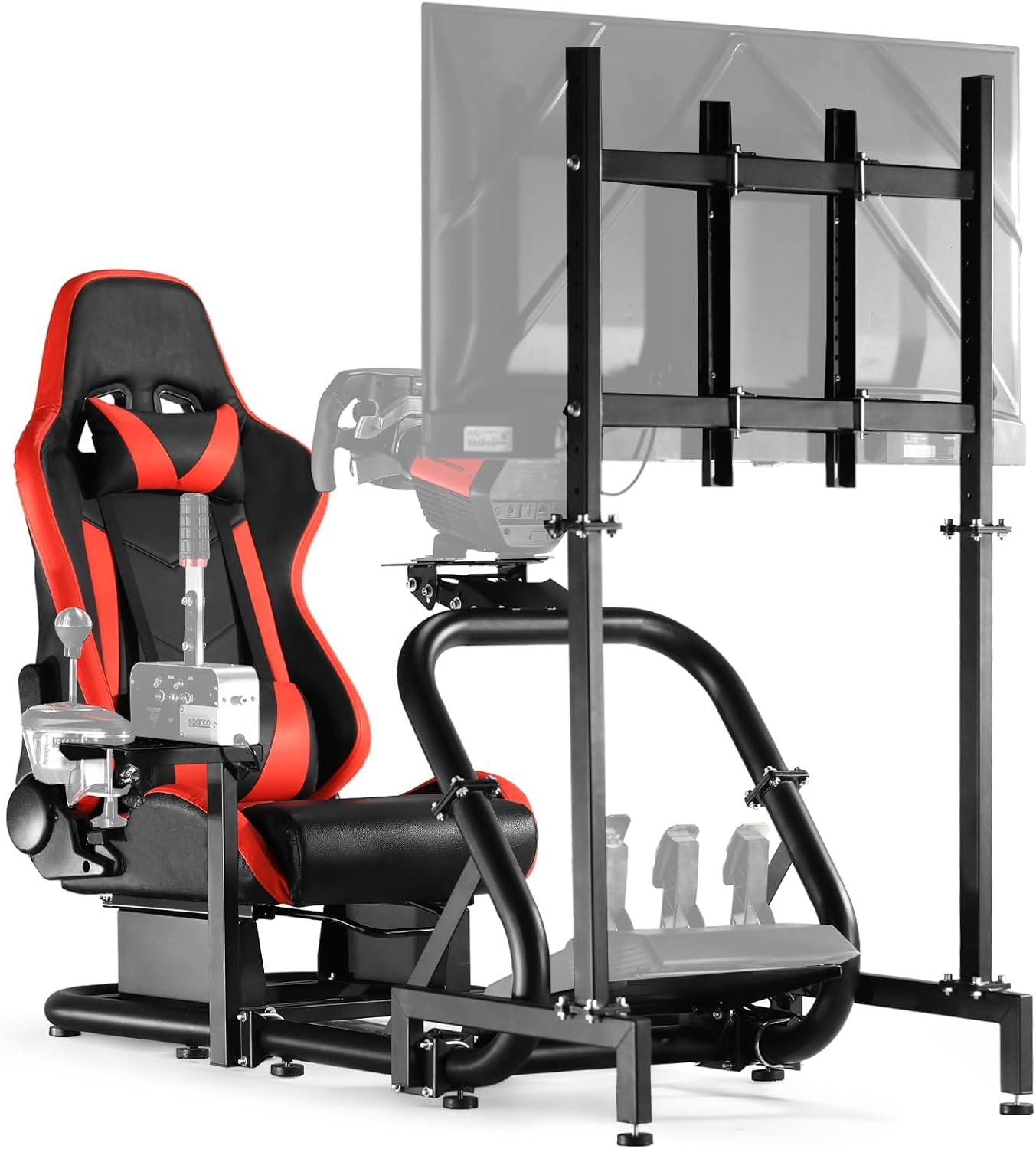 Anman Pro Racing Simulator Cockpit (Red Seat) Compatible With Logitech & Thrustmaster Wheels
