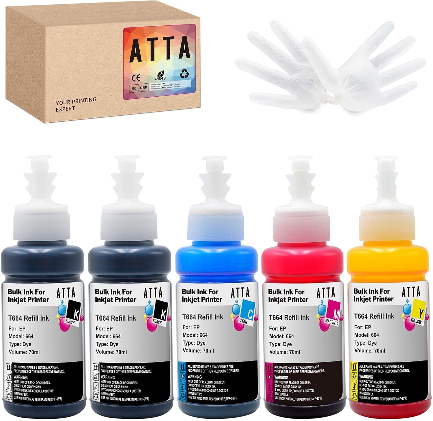 Atta Epson 664 Ink Bottle Refills For Ecotank Et-2650 Et-2500 Et-2550 Et-2600 Printers