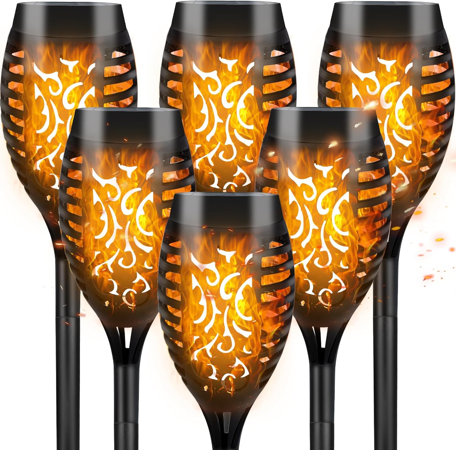 Cnmtcco 6 Pack Solar Flickering Dancing Flame Lights Outdoor Garden Waterproof Torches