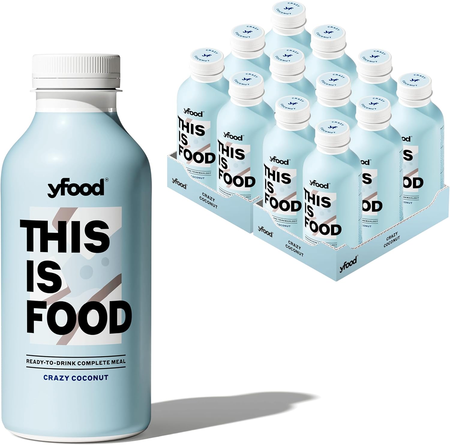 Yfood Crazy Coconut Meal Replacement Drink, 34G Protein, 26 Vitamins & Minerals, Lactose-Free, Gluten-Free, 500Ml Bottles (12 Pack)