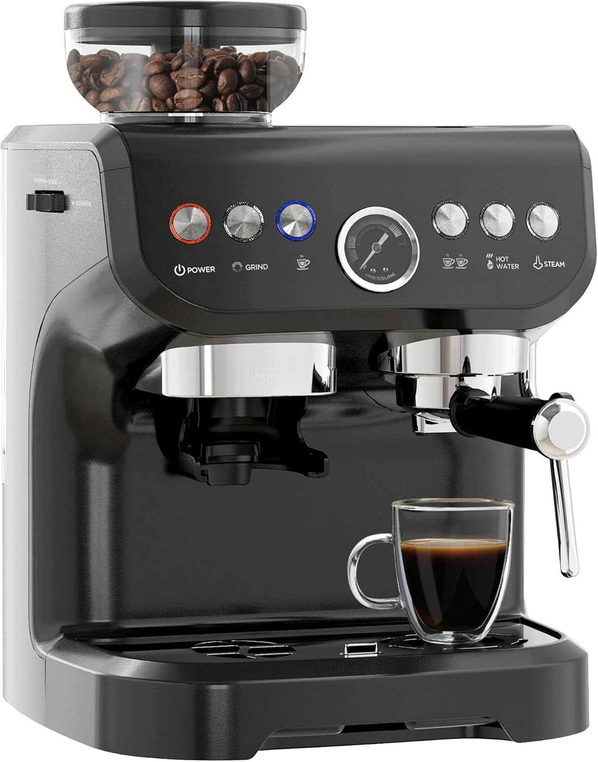 Homcom Uk800-197V70Bk0331 Espresso Machine With Integrated Bean Grinder & Steam Wand, 15 Bar Italian Pump, Stainless Steel Black