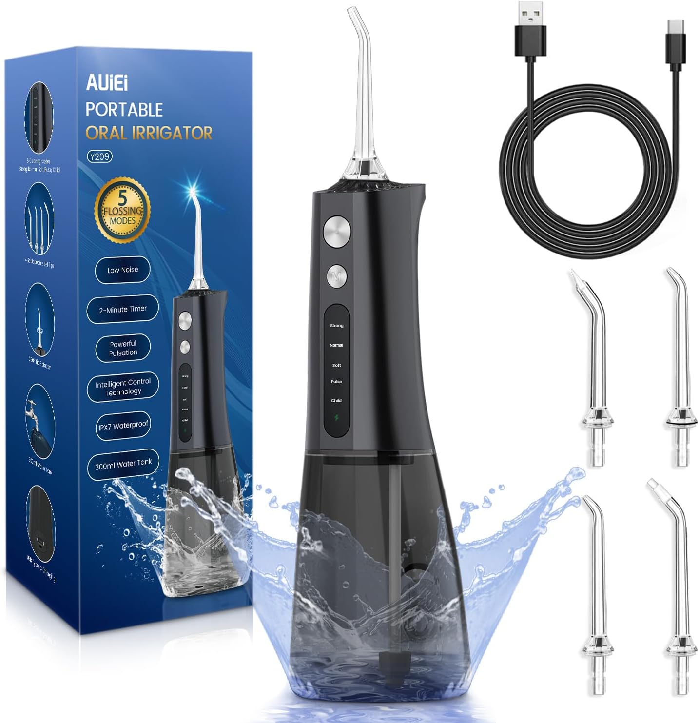 Auiei Cordless Water Flosser For Teeth - Professional Oral Irrigator With 5 Modes & 4 Jet Tips