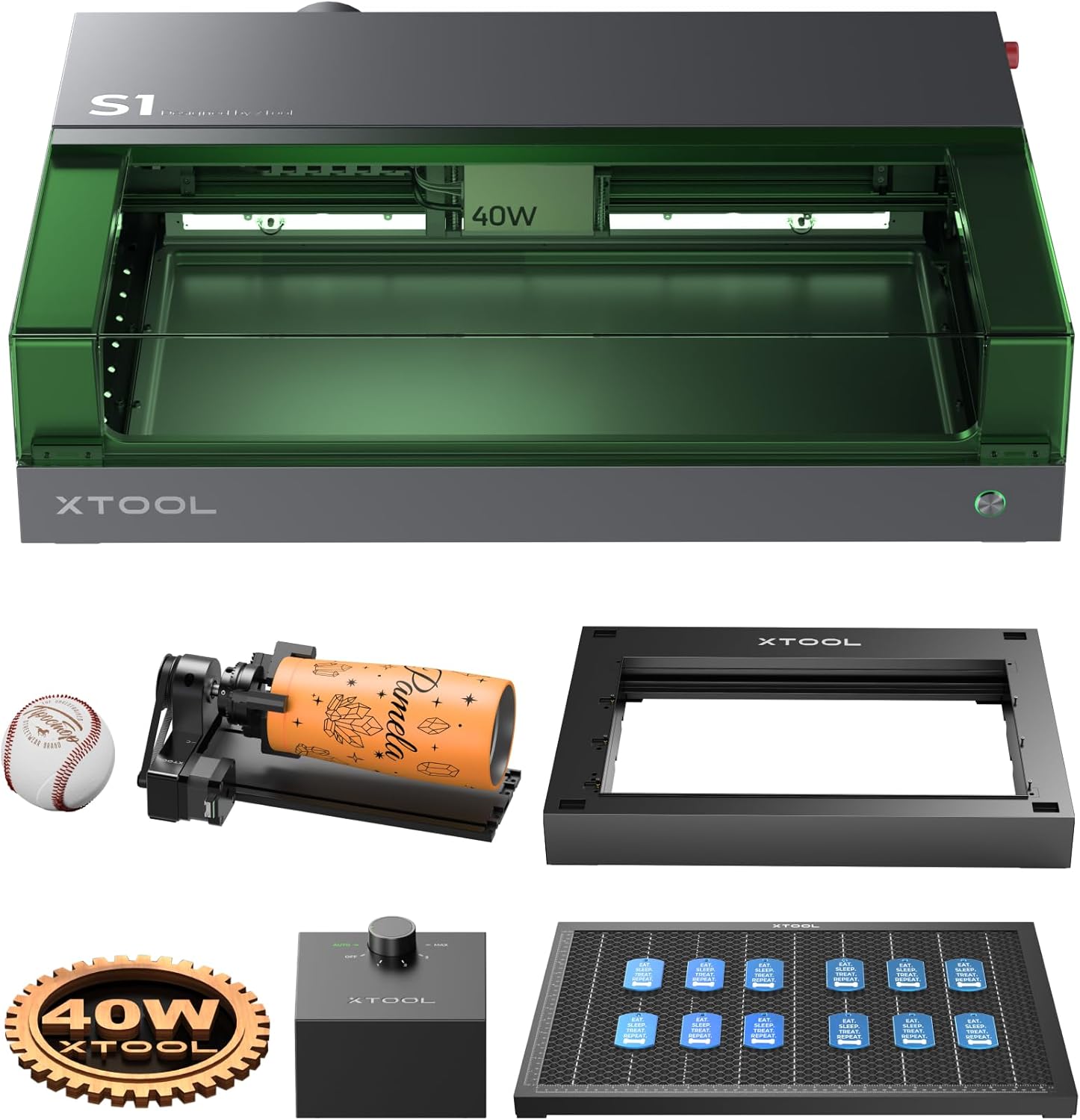 Xtool S1 40W Engraver Machine With Riser Base & Honeycomb Working Sheet