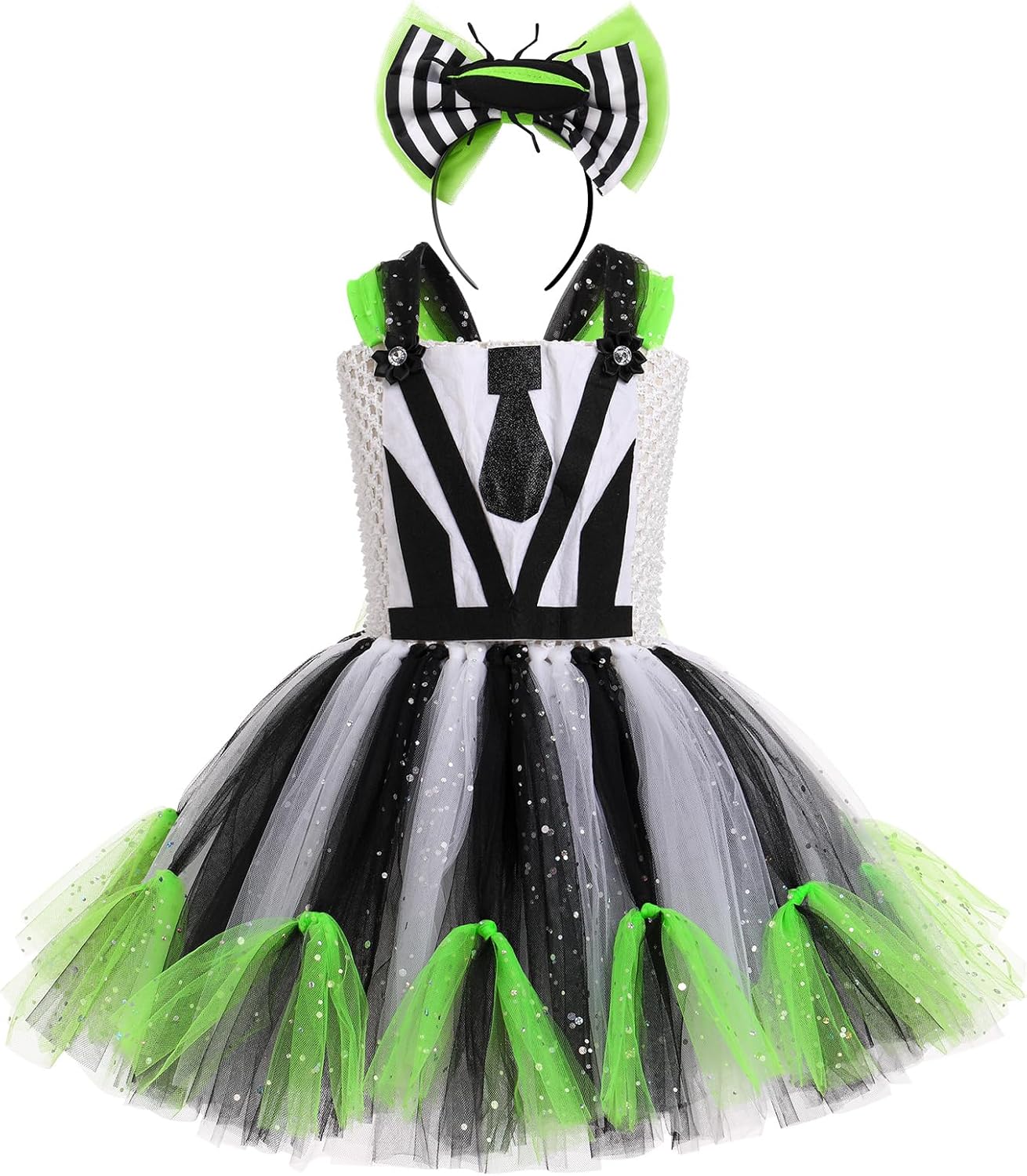 Ibakom Kids Beetle Costume - Girl's Beetle Ruffle Tutu Dress And Headband Clown Cosplay Outfit