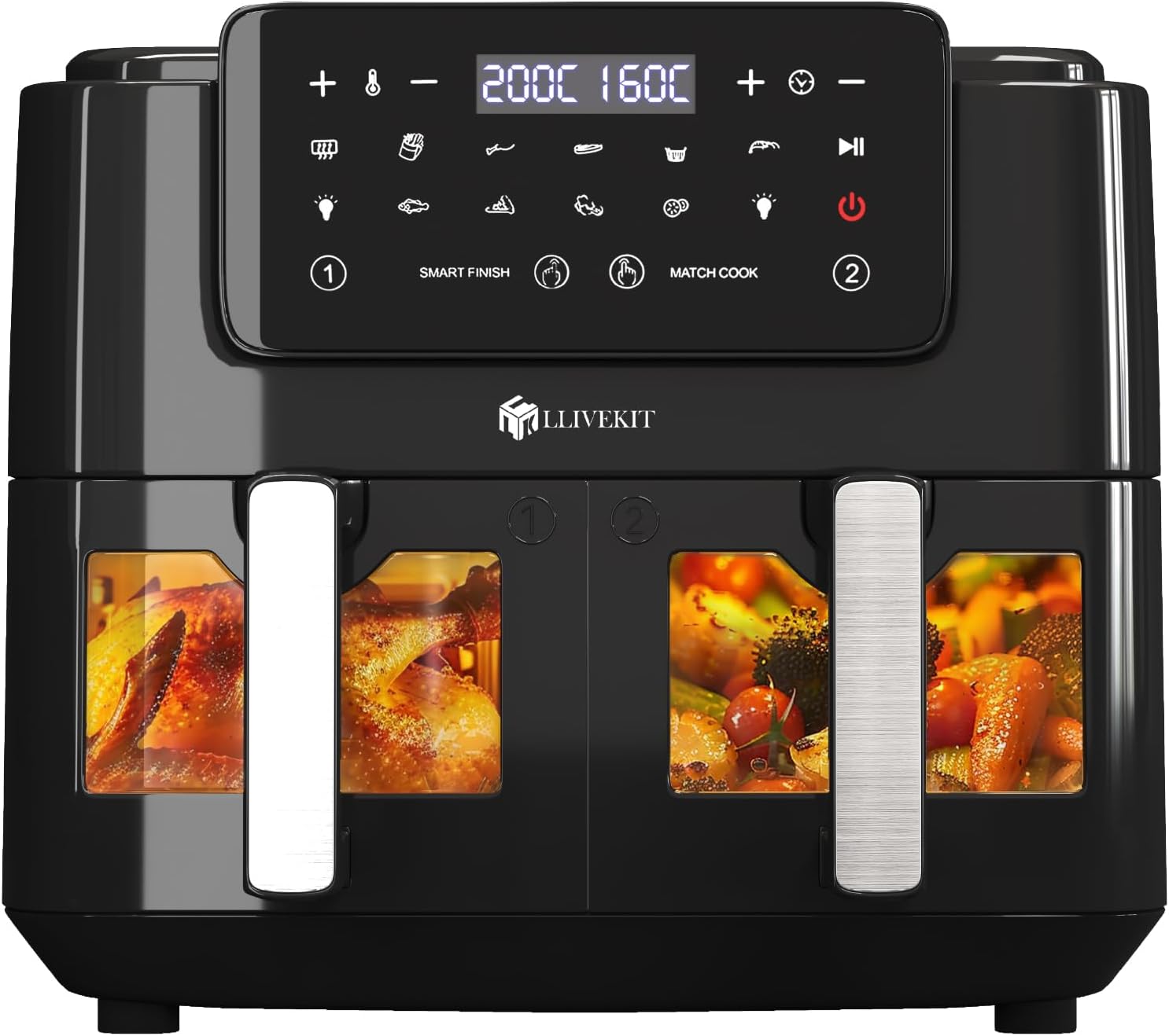 Llivekit Dual Zone Oil Free Air Fryer 9L Large - Black