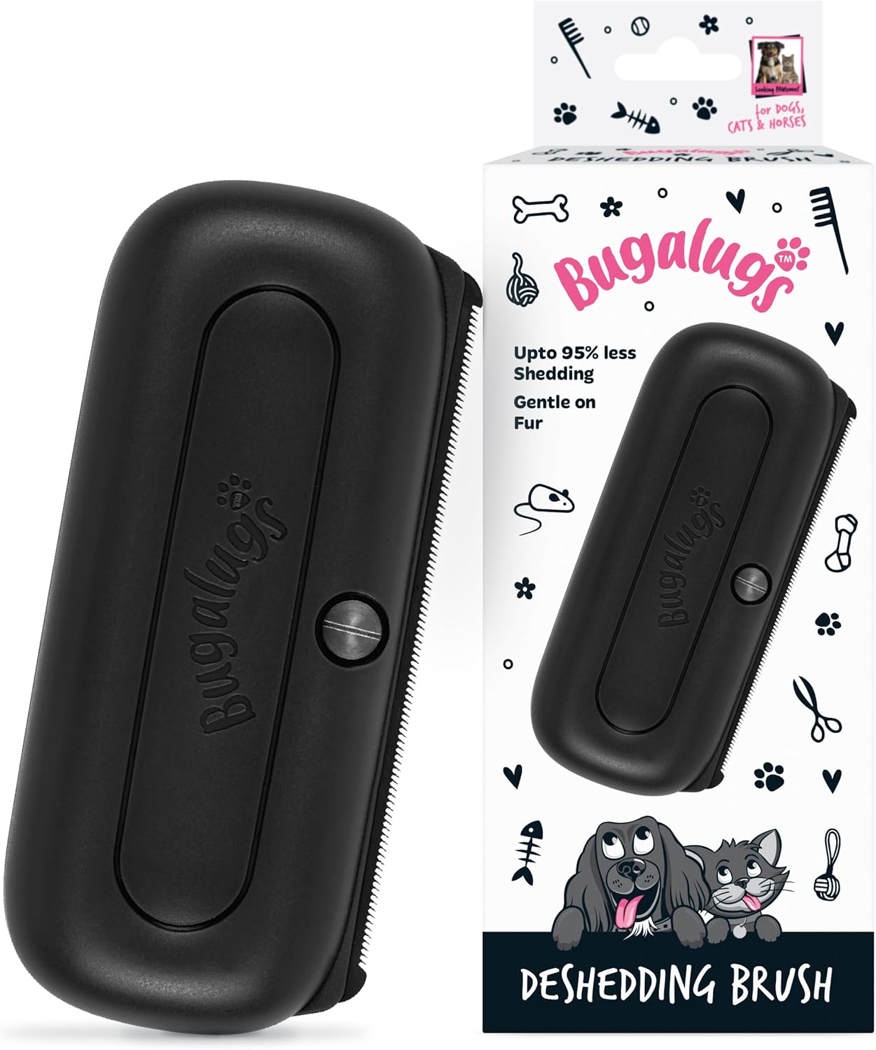 Bugalugs Deshedding Brush For Dogs, Cats & Horses - Gentle & Effective Grooming Tool