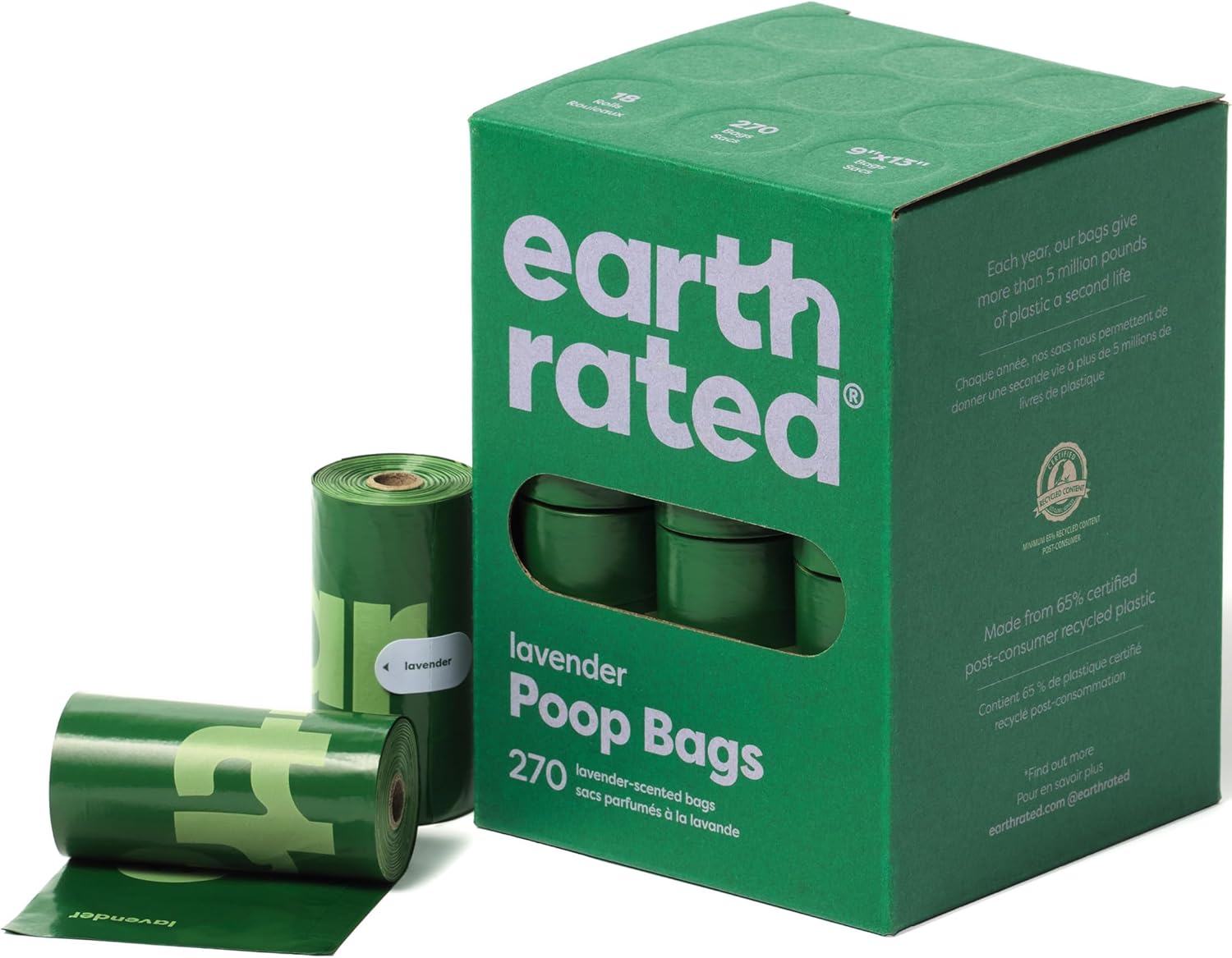 Earth Rated Dog Poo Bags - 270 Count Lavender Scented Refill Rolls