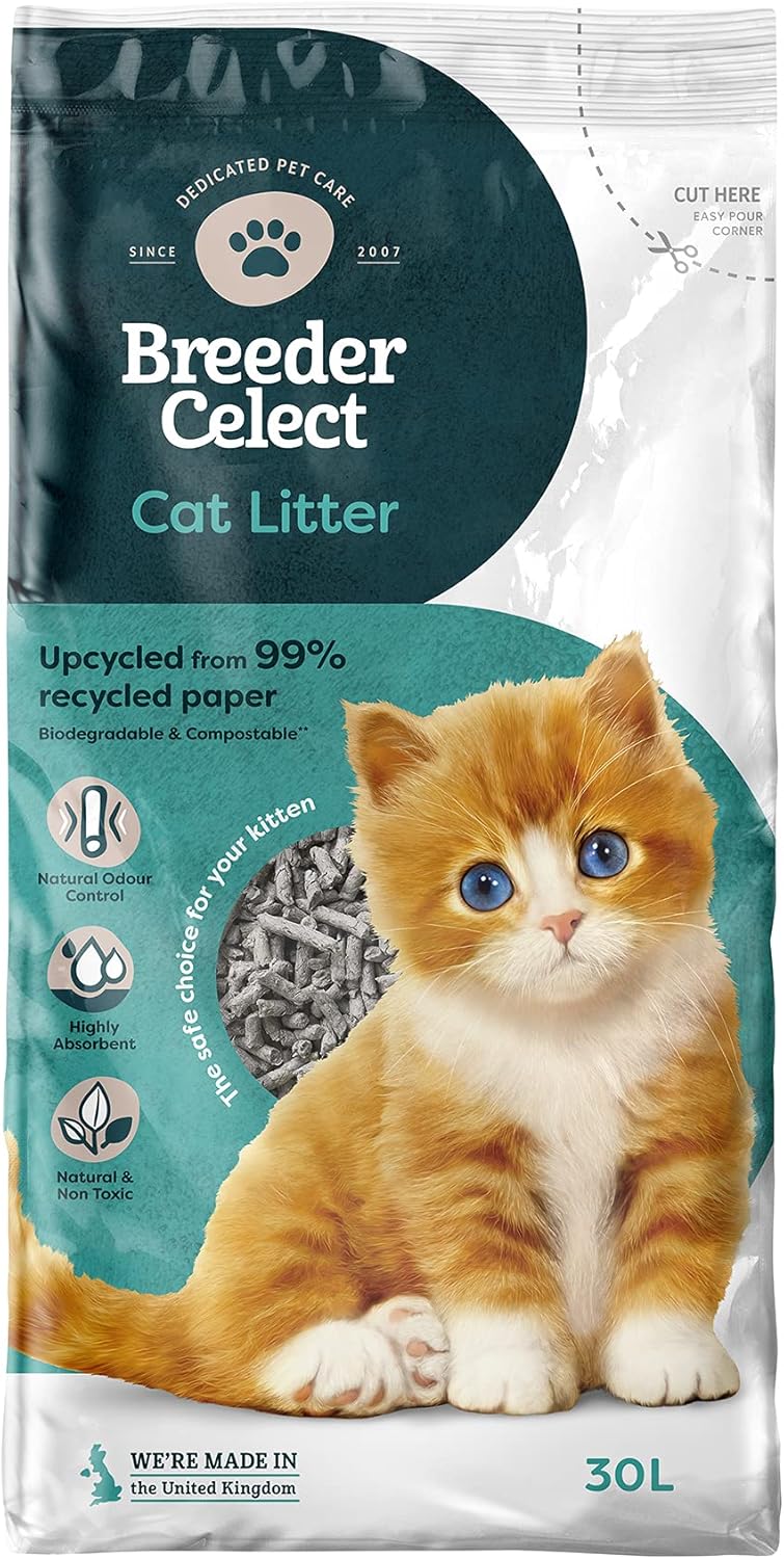 Breedercelect Recycled Paper Cat Litter, 30L Pack Of 1, Made In Uk