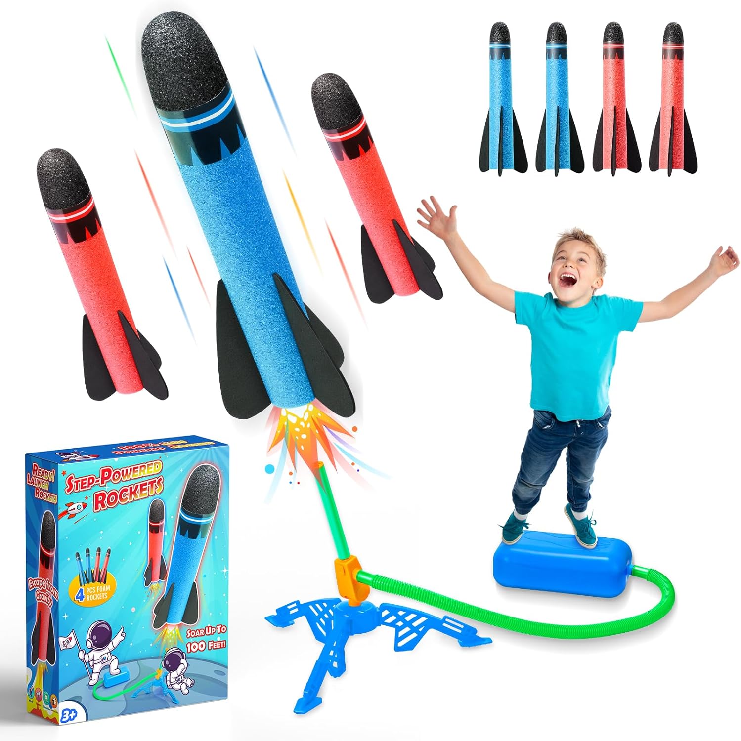 Happygolucky 4Pcs Foam Rockets Toy Launcher Playset For Kids Outdoor Fun