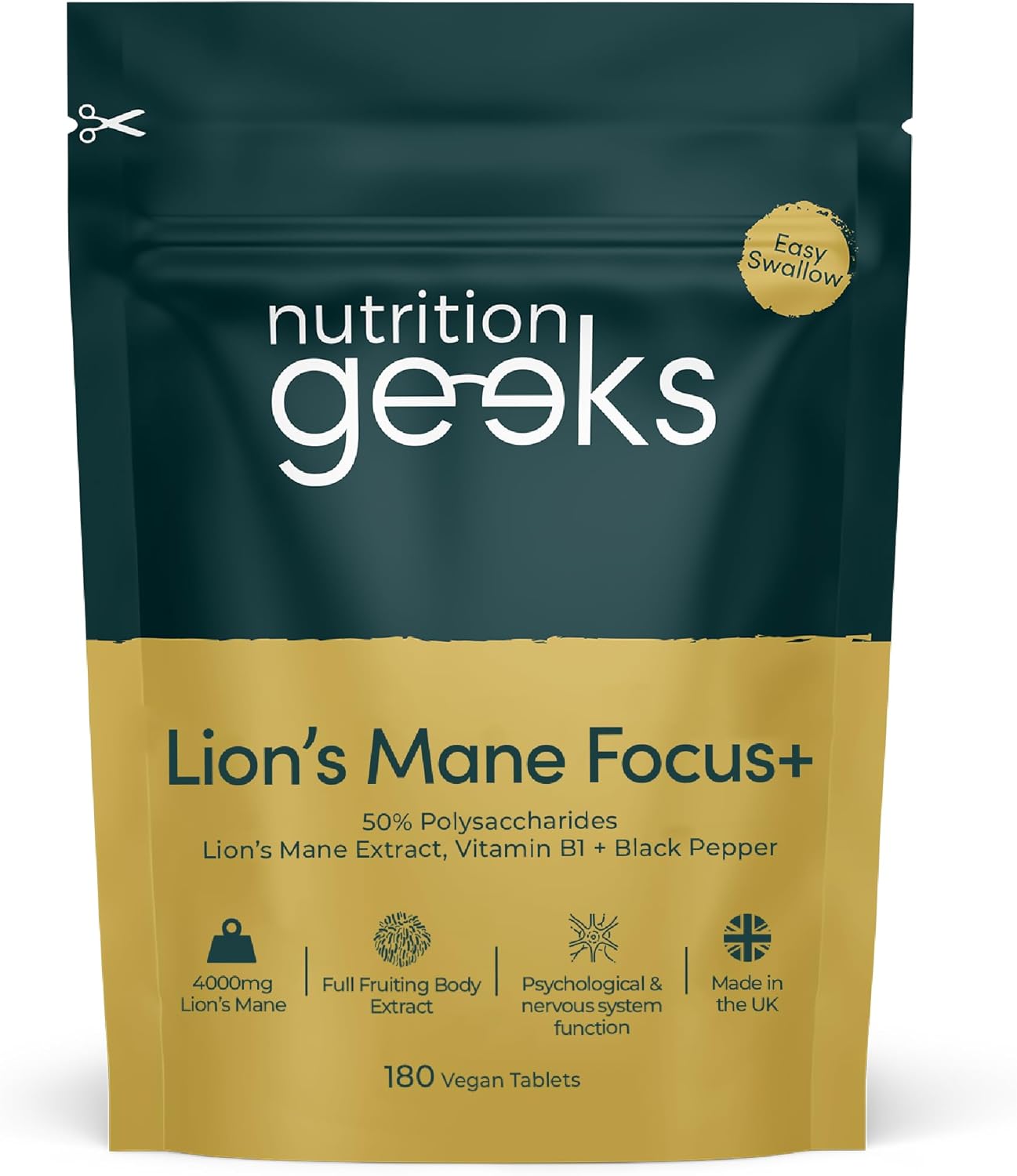 Lion's Mane Supplement 4000Mg By Nutrition Geeks - Vegan Tablets With Vitamin B1 & Black Pepper For Mental Performance