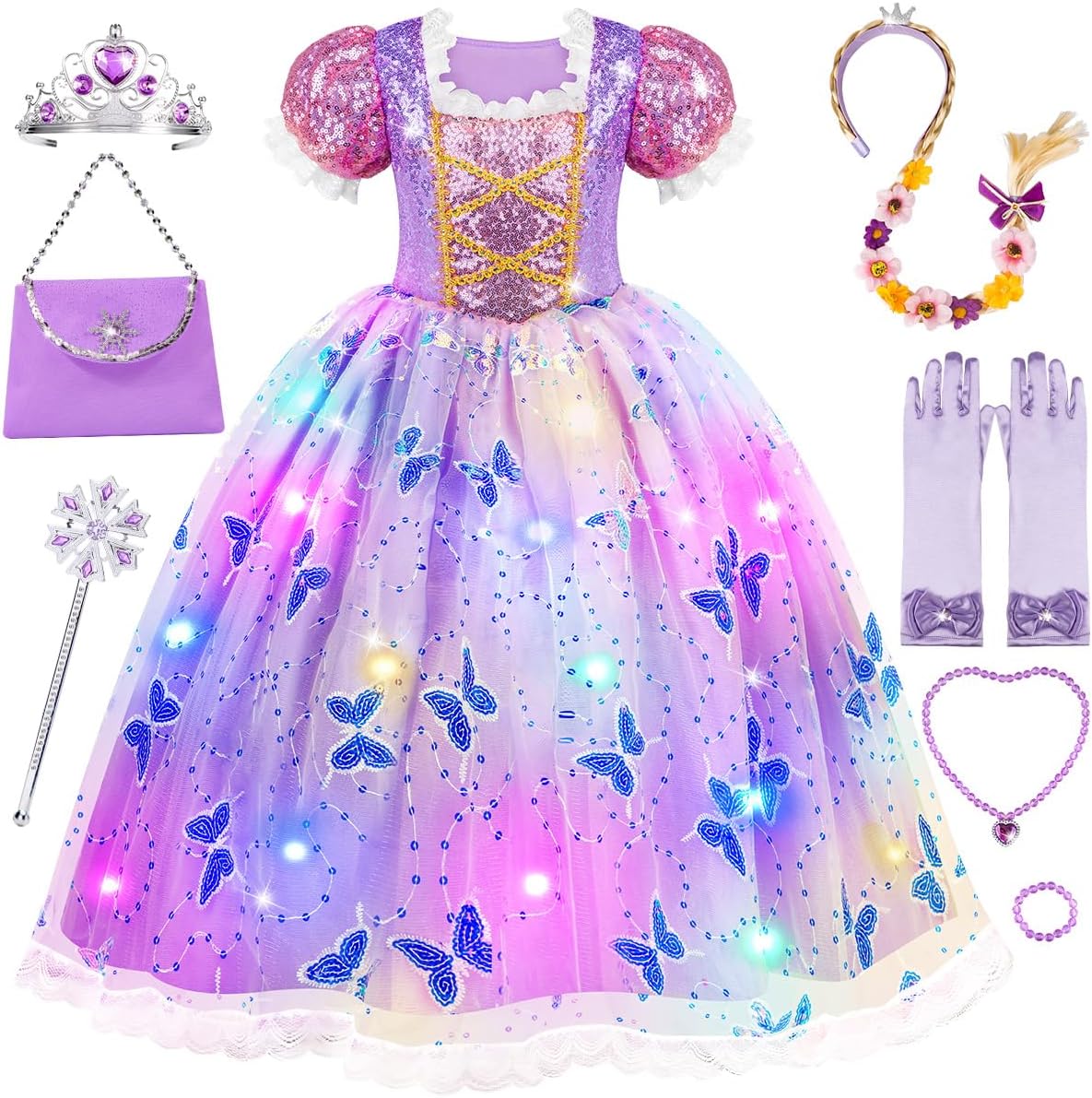 Wikitot Princess Light Up Dress For Girls, Purple Fancy Costume Ages 3-10