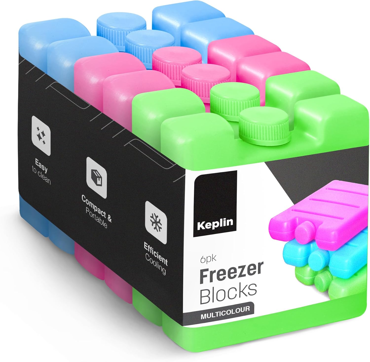 Keplin Reusable Freezer Blocks - 6 Pack Multicolour Ice Packs For Lunch Boxes & Outdoor Use