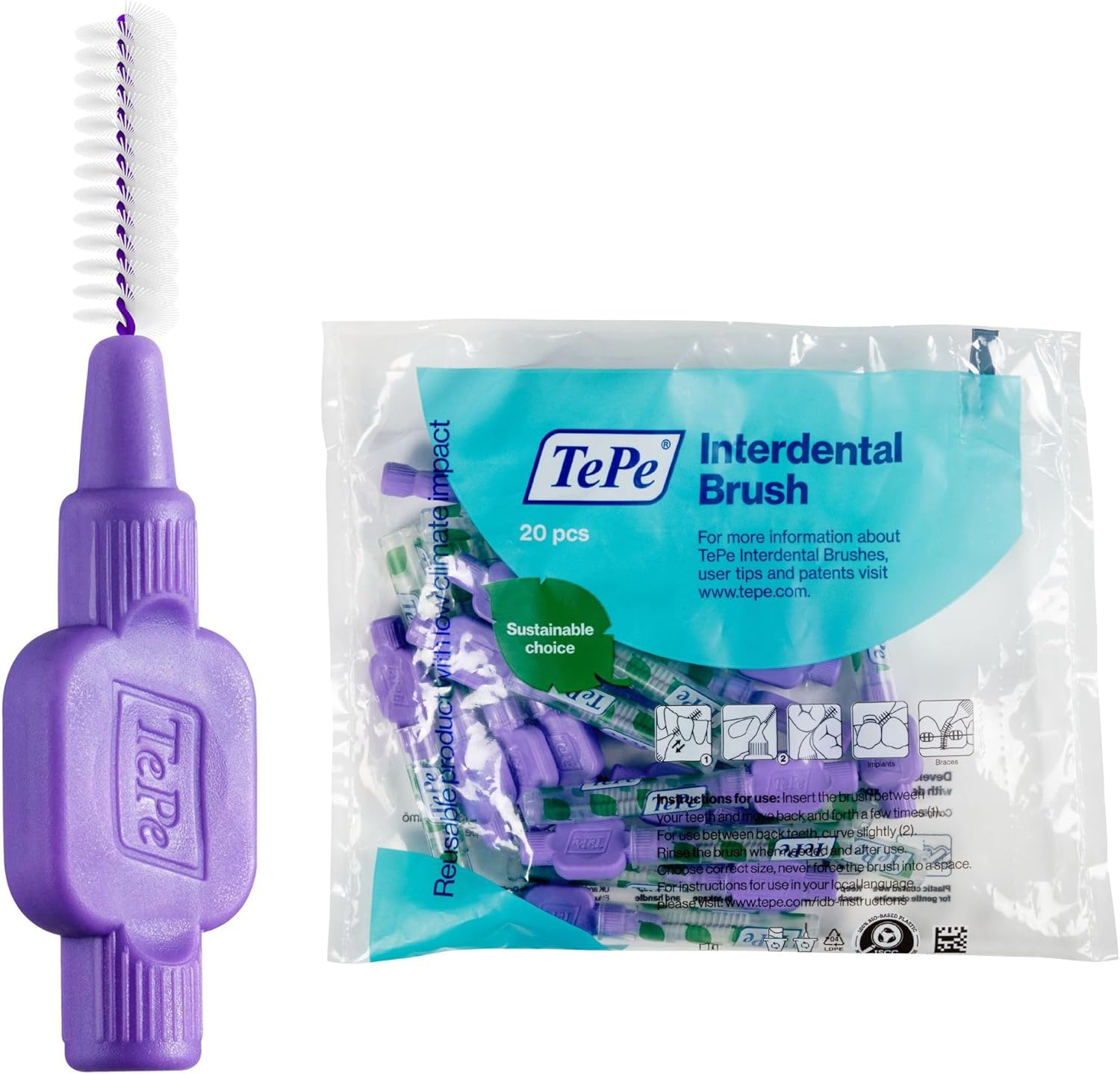 Tepe Interdental Brush Original, Purple, 1.1Mm/Iso 6, 20Pcs
