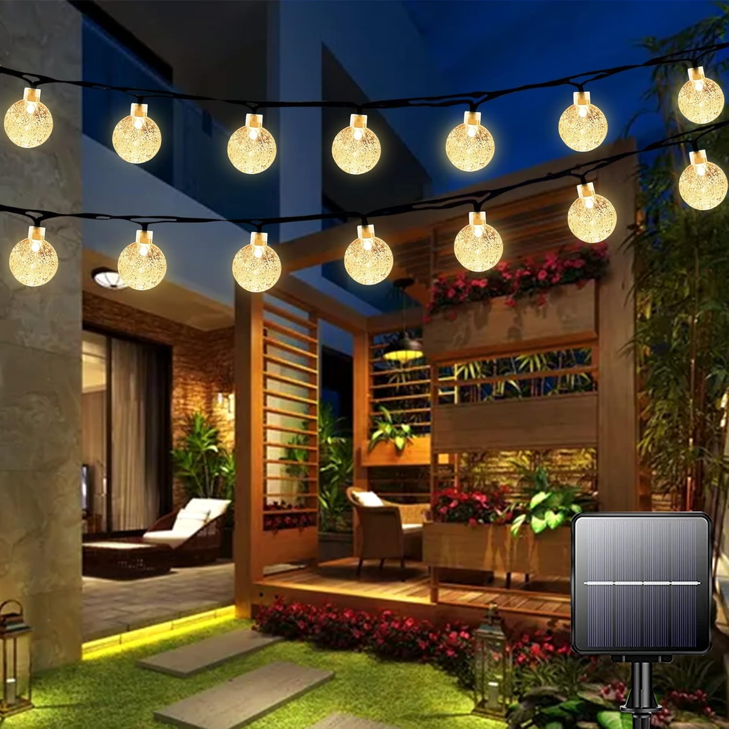 Garlocht Solar Garden Lights Outdoor Waterproof 50Led 7M/23Ft Crystal Ball Fairy Lights With 8 Modes