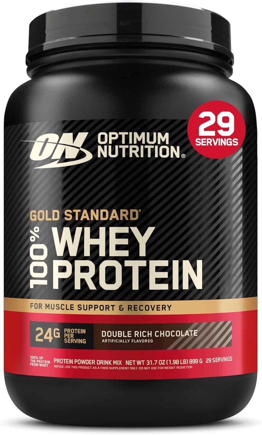 Optimum Nutrition Gold Standard 100% Whey Protein Powder, Double Rich Chocolate, 29 Servings, 899G
