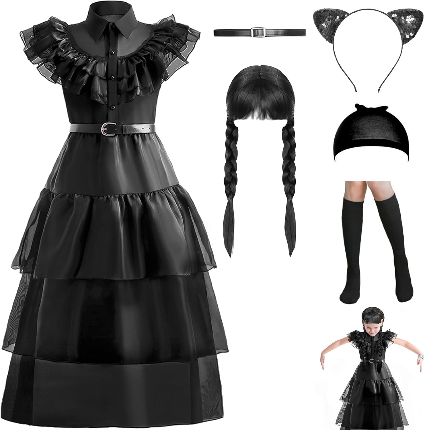 Keaiyouhuo Girls Princess Costume Black Dress For Halloween Parties