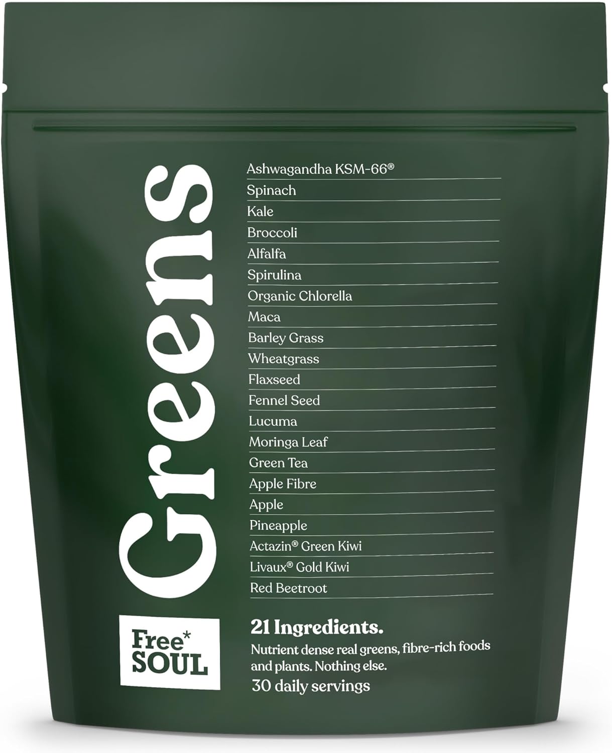 Free Soul Greens Original Flavour - 21 Advanced Greens, Superfoods & Adaptogens Powder, Vegan & Gluten-Free, Uk Made