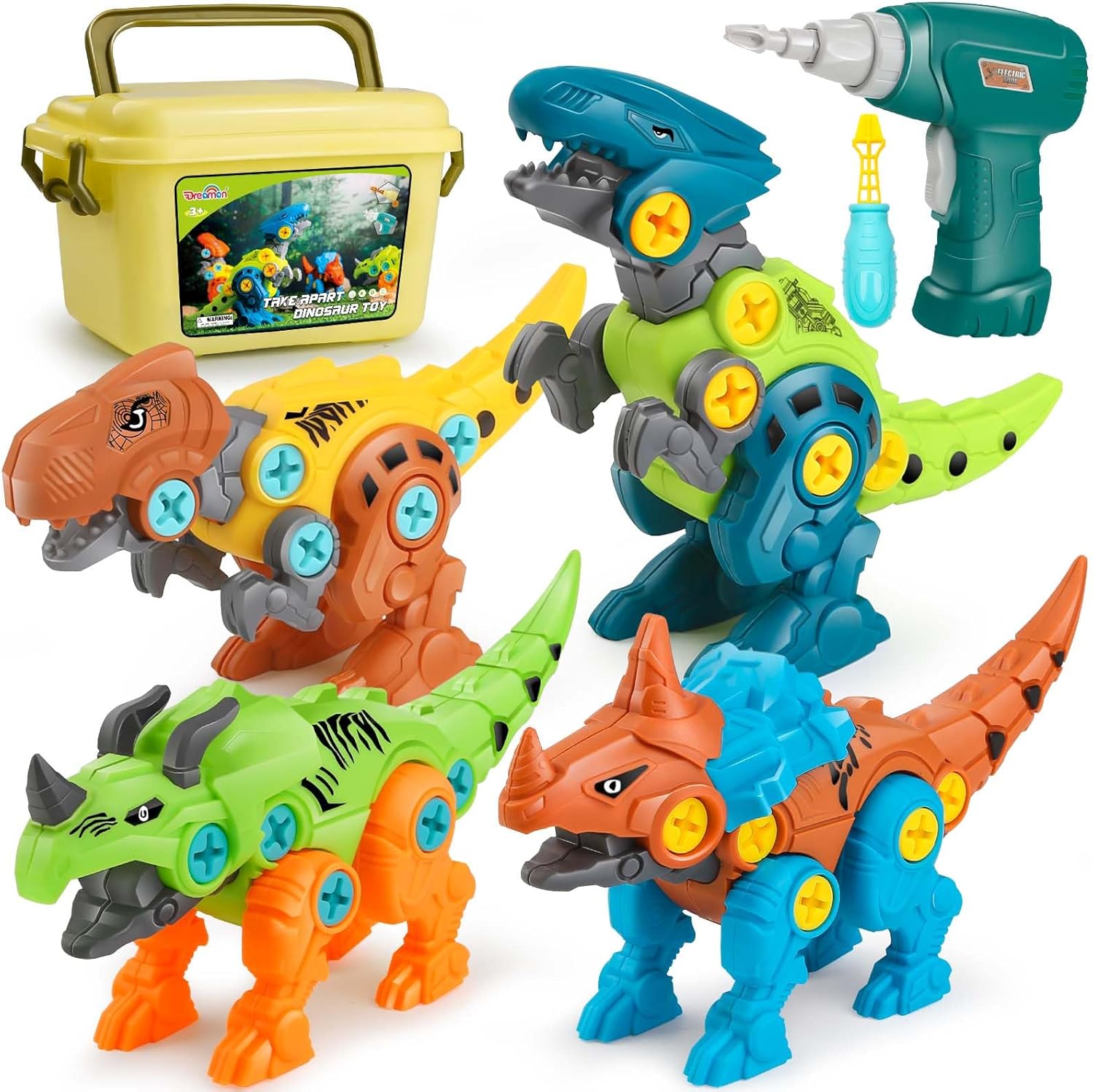 Dreamon Take Apart Dinosaur Toys With Electric Drill And Storage Box For Kids