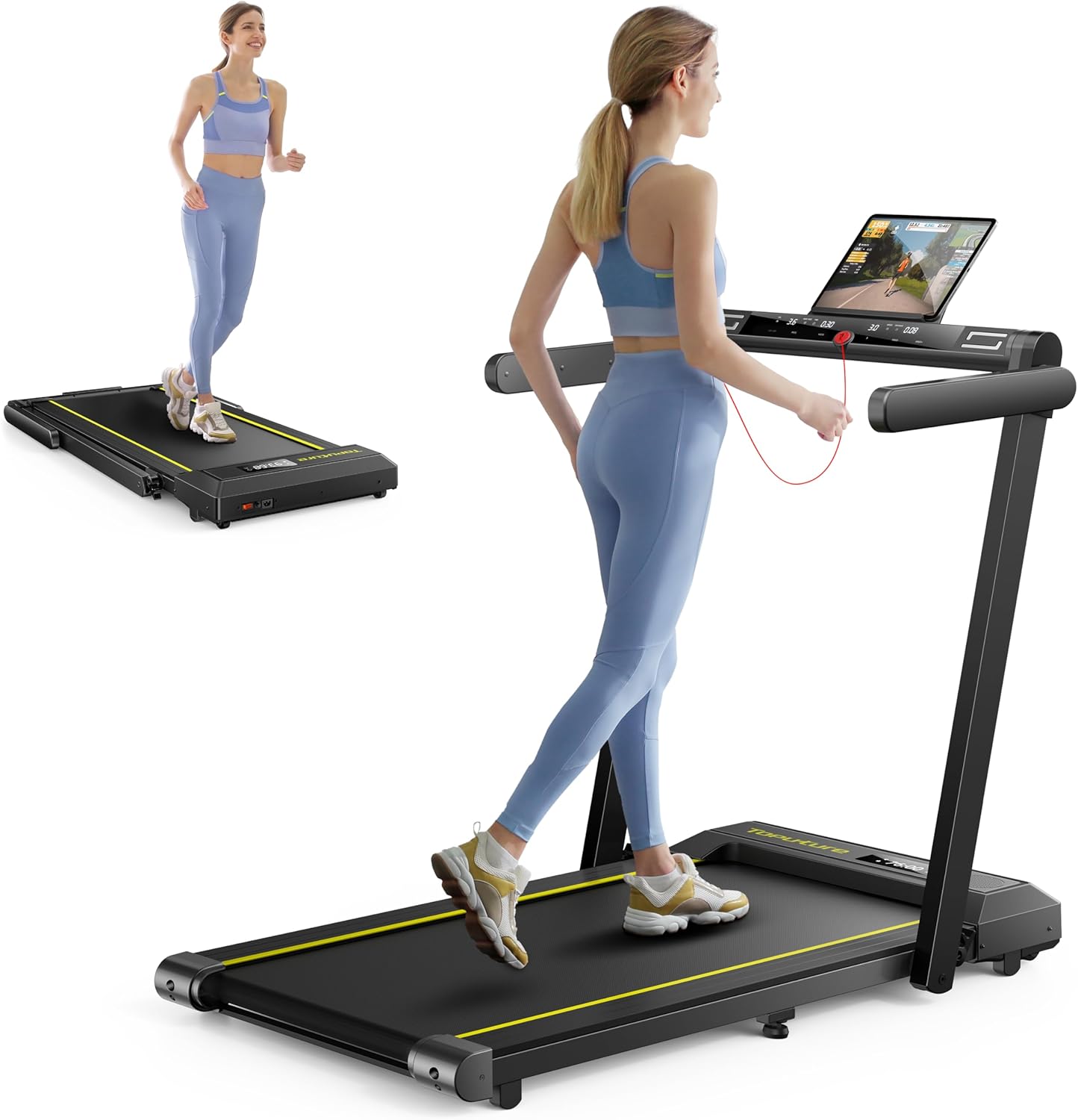 Toputure 2 In 1 Home Folding Treadmill, Dual Led Screen, 2.5Hp Silent Motor, Bluetooth Speaker & Heart Rate Monitor