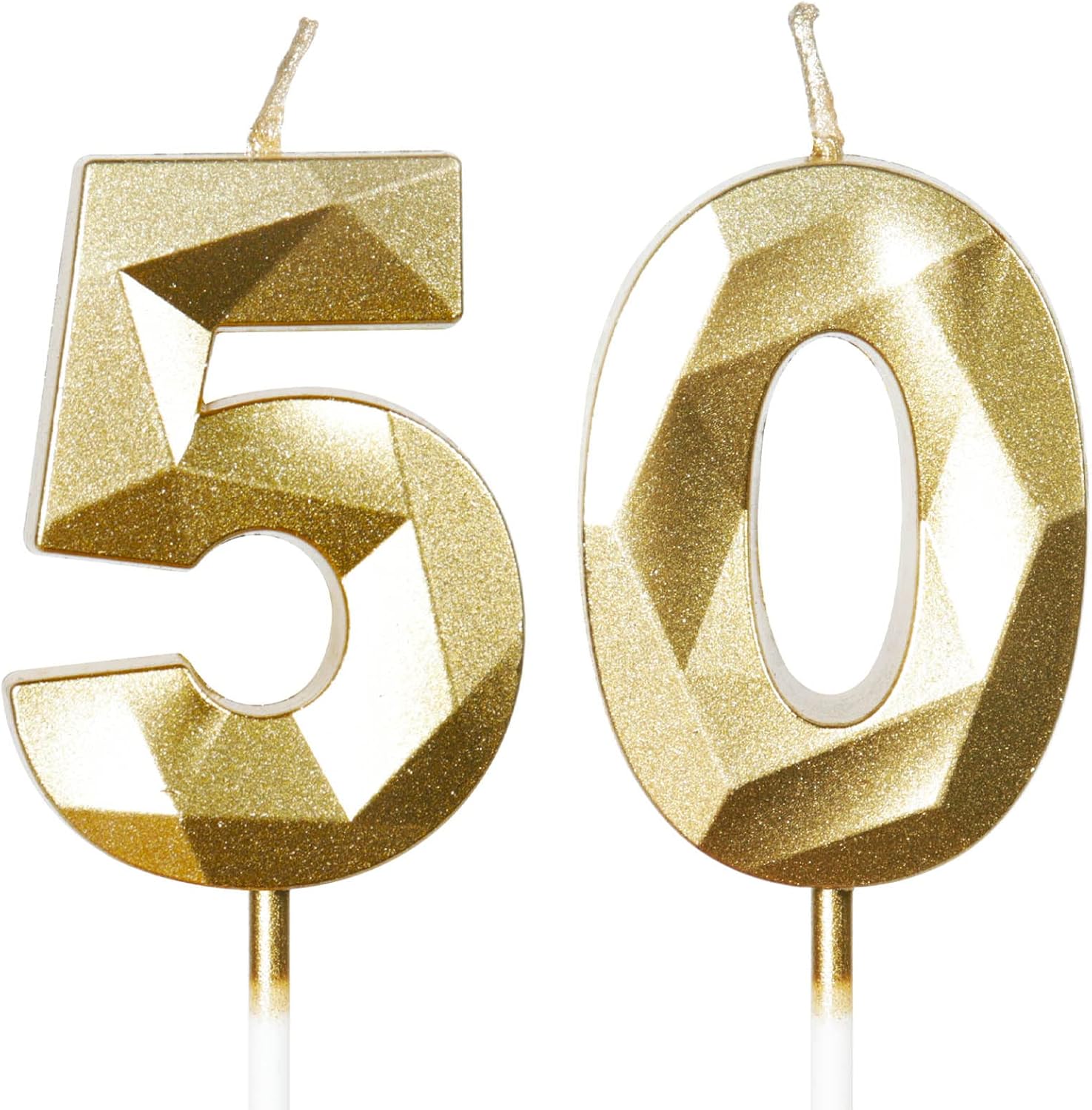 Yiran Gold 50Th Birthday Candles Cake Topper Decorations